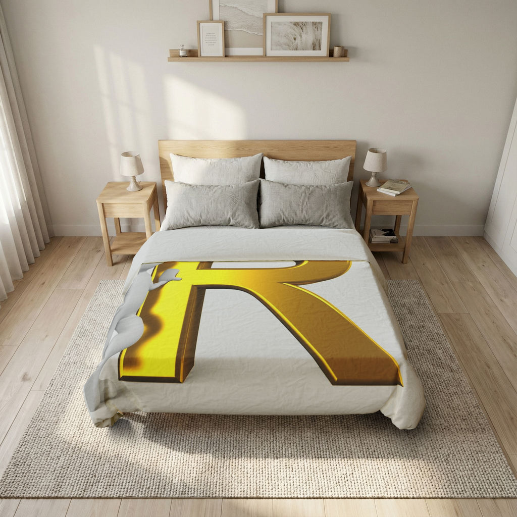 Gold 3D Letter R Duvet Cover | Monogram Bedding