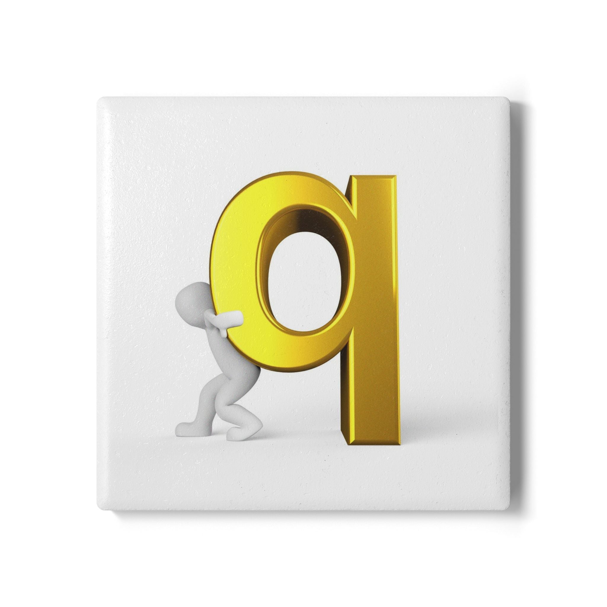 3D Figure Pushing Gold Letter Q Ceramic Coaster | Alphabet Initial Drink Mat