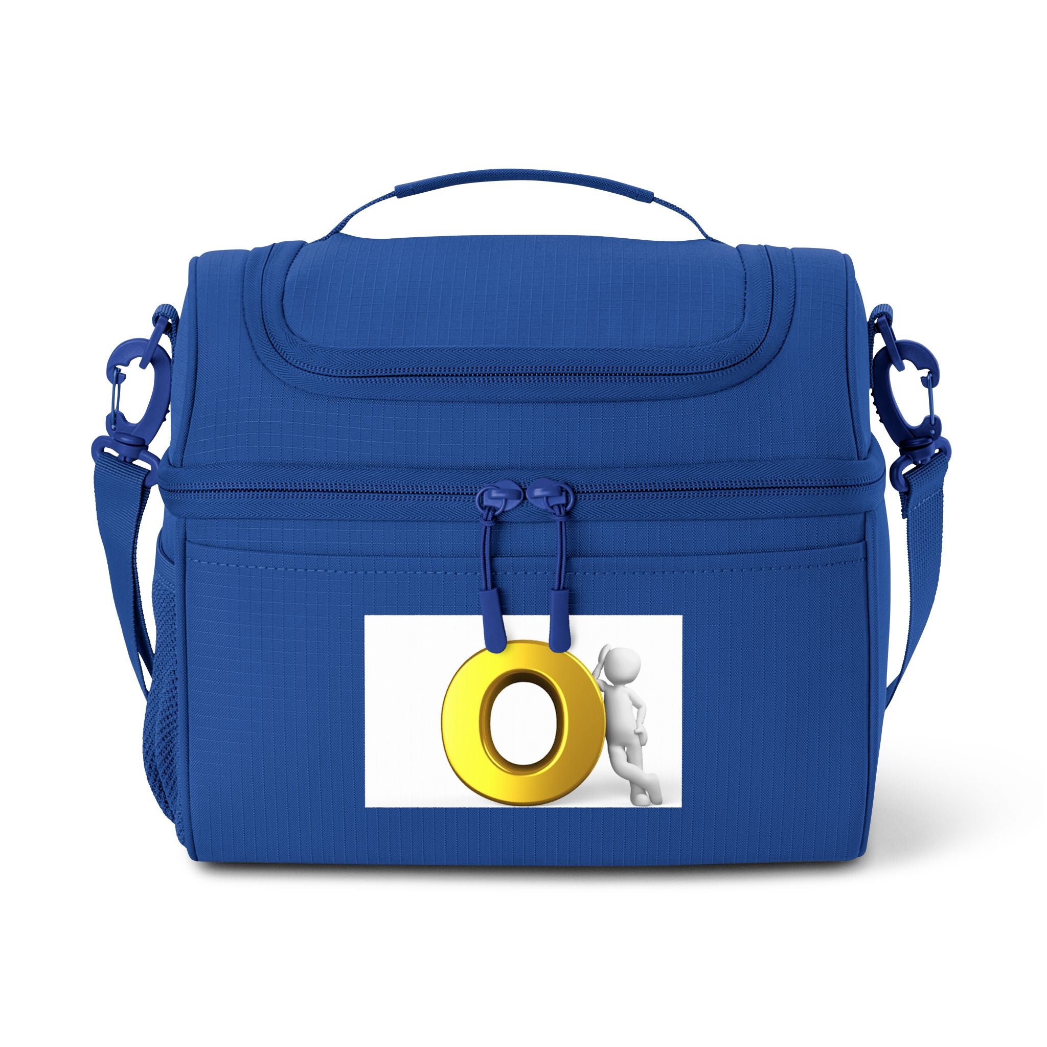 Personne 3D poussant un sac isotherme "O" en or | Sac à déjeuner isotherme