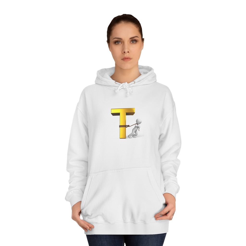 Letter T Mascot Pulling Block T Hoodie | Monogram Initial T Sweatshirt