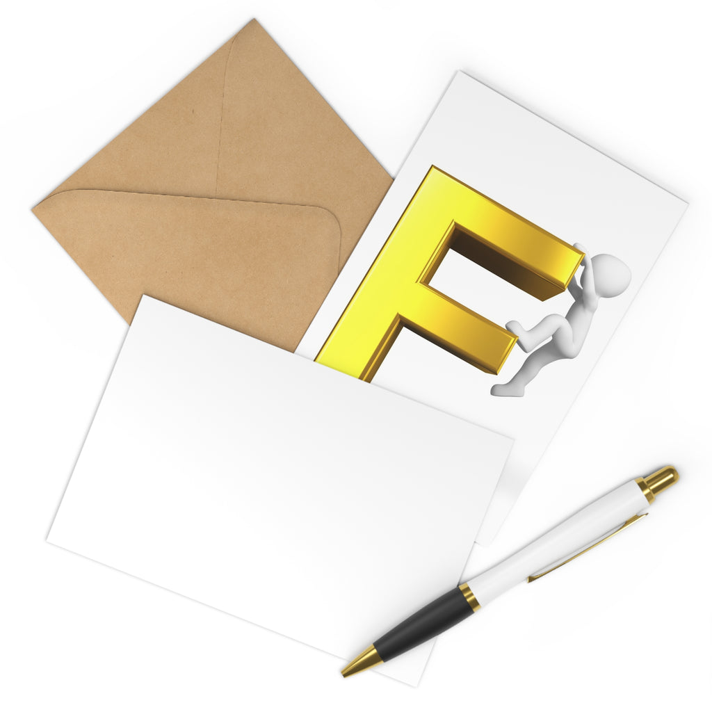 Golden Letter F Climbing Figure Postcards | Alphabet Illustration, 7pc Set