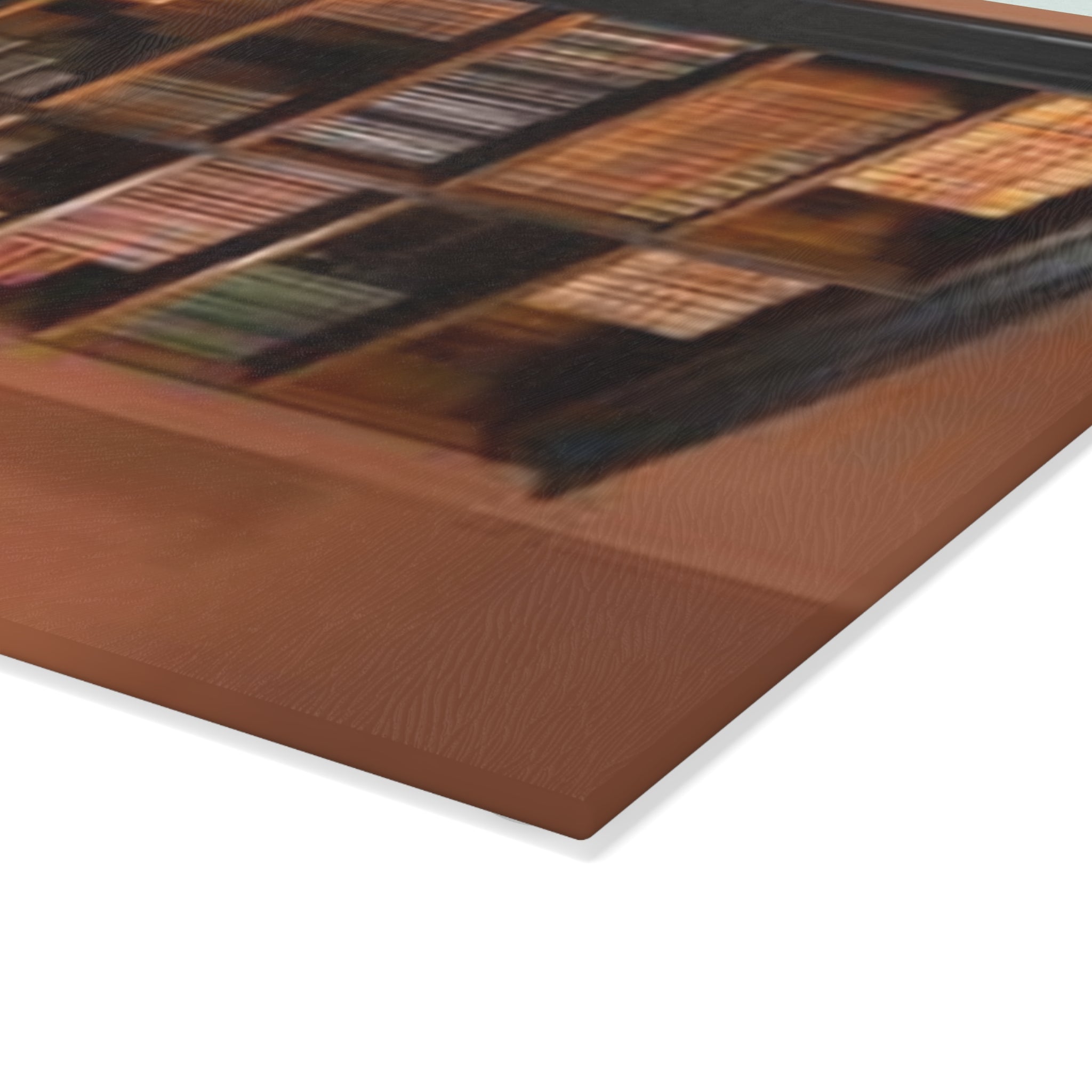 Cozy Library Bookshelf Glass Cutting Board | Kitchen Charcuterie Cheese Board