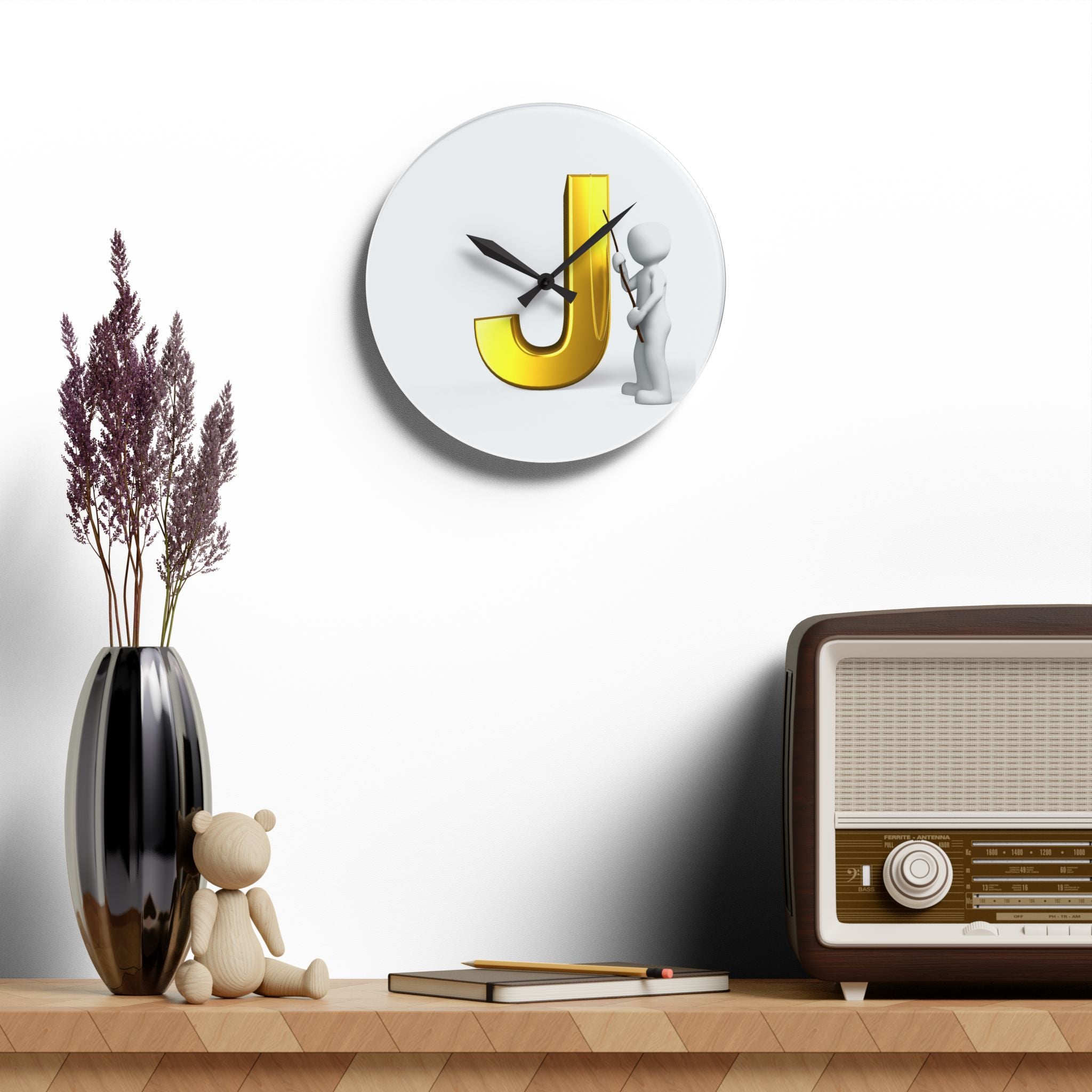 Gold Letter J Monogram Acrylic Wall Clock | Initial J Home Decor