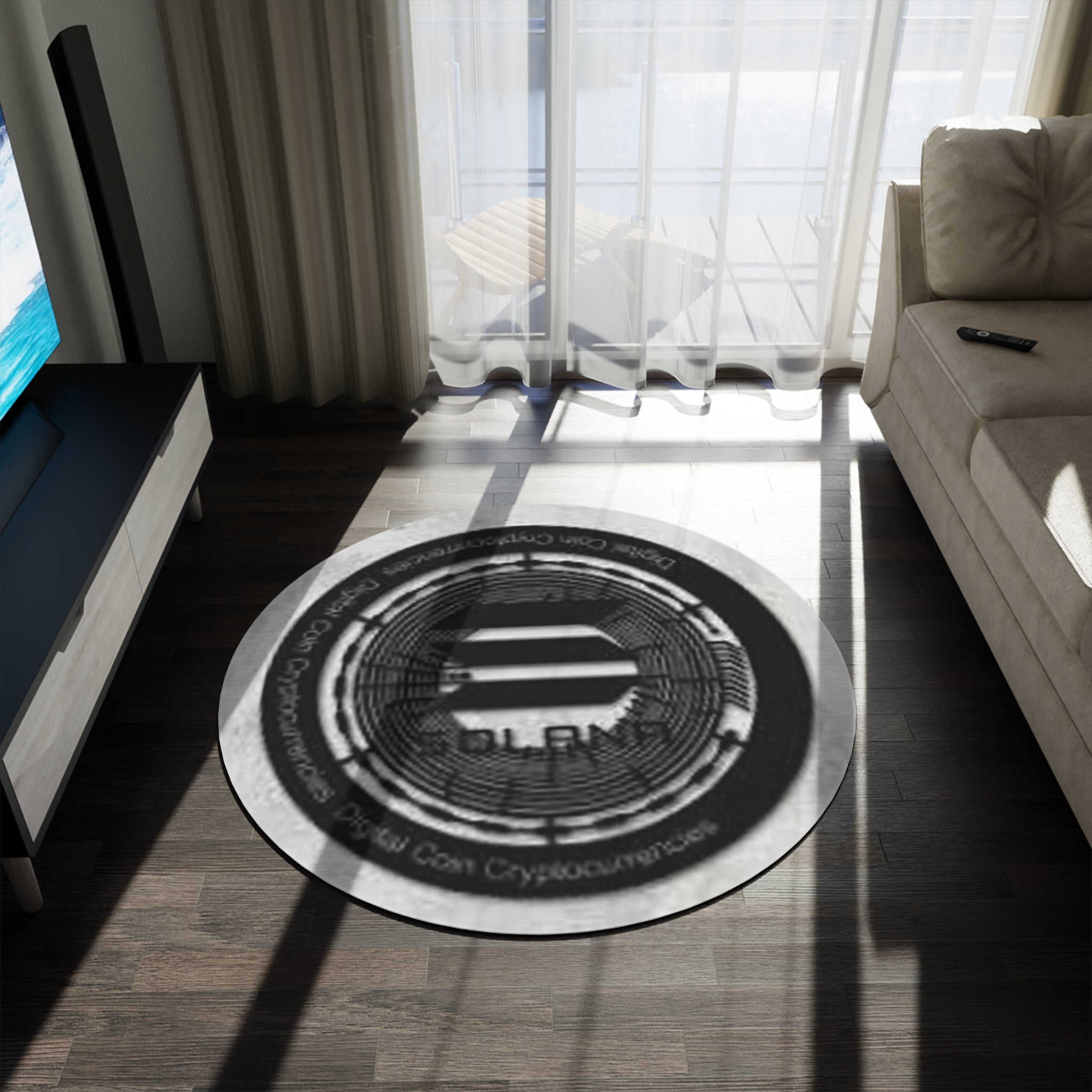 Solana Cryptocurrency Coin round rug | Crypto Logo Floor Mat, Modern Gray Accent