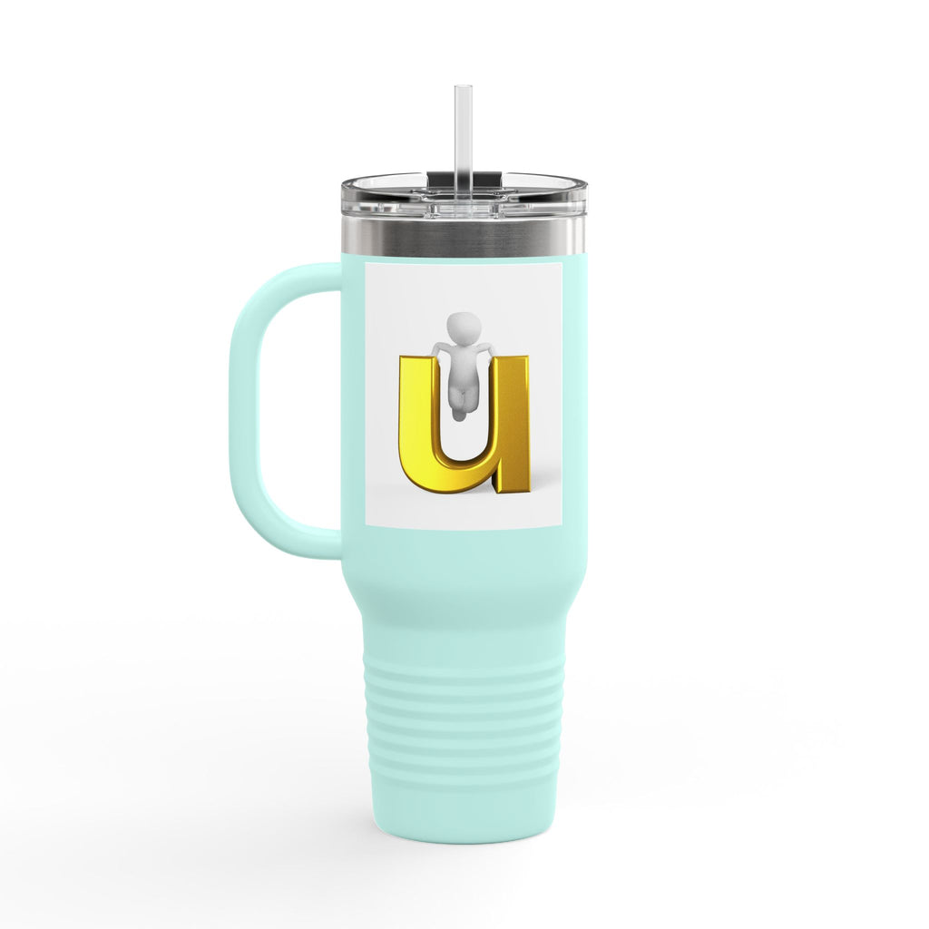 3D Gold Letter U with Figure Insulated Travel Mug | 40oz Tumbler
