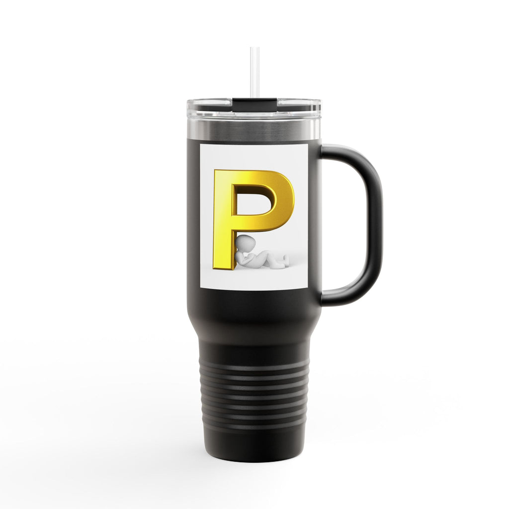 Gold Letter P Monogram Travel Mug | 40oz Insulated Tumbler