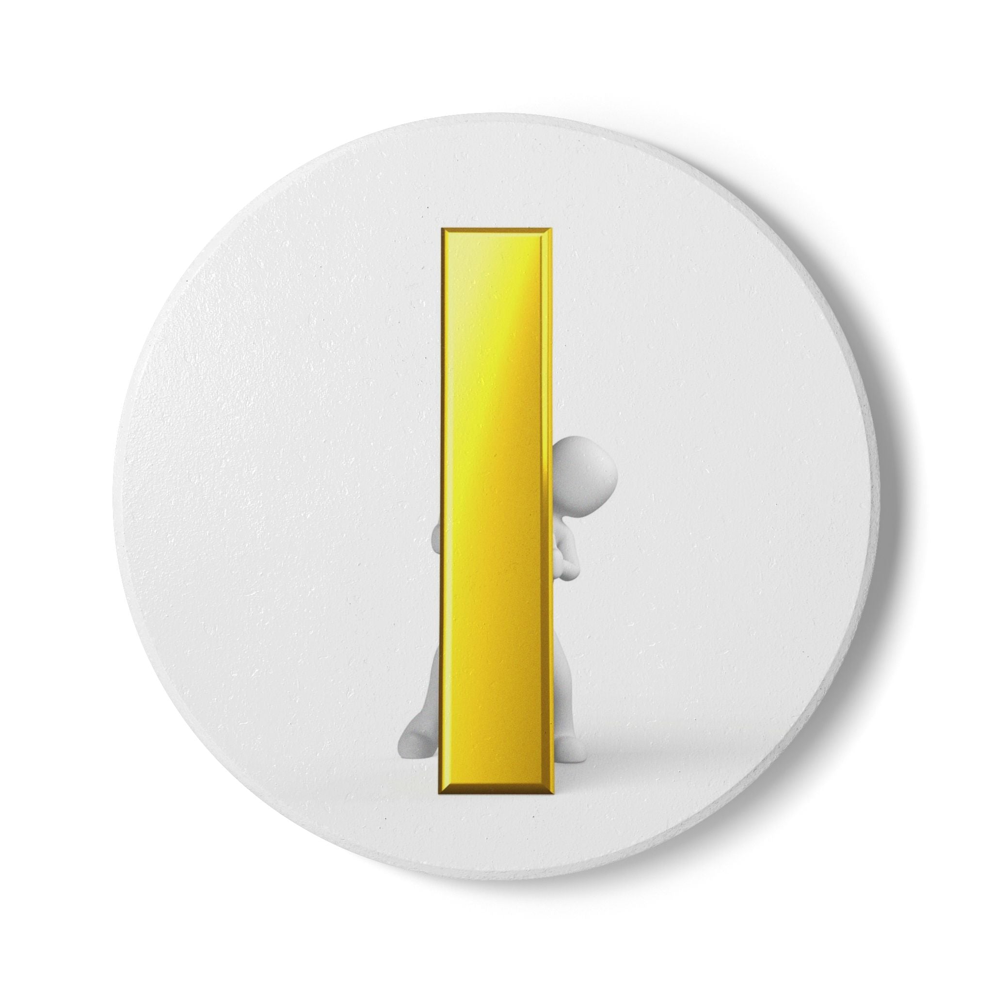 Gold Letter i Mascot Ceramic Coaster | Minimalist Lucky Number 1 Design