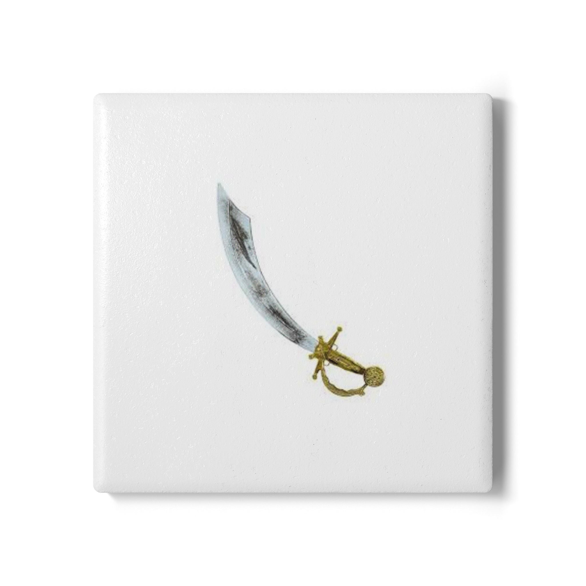 Antique Scimitar Ceramic Coaster | Pirate Sword Illustration
