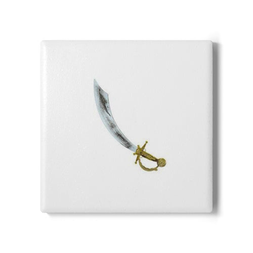 Antique Scimitar Ceramic Coaster | Pirate Sword Illustration