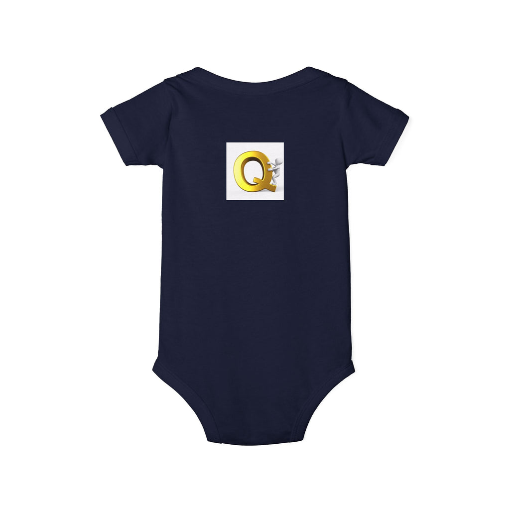 Gold Letter Q with Cute Figure Infant One Piece | Baby Monogram Bodysuit