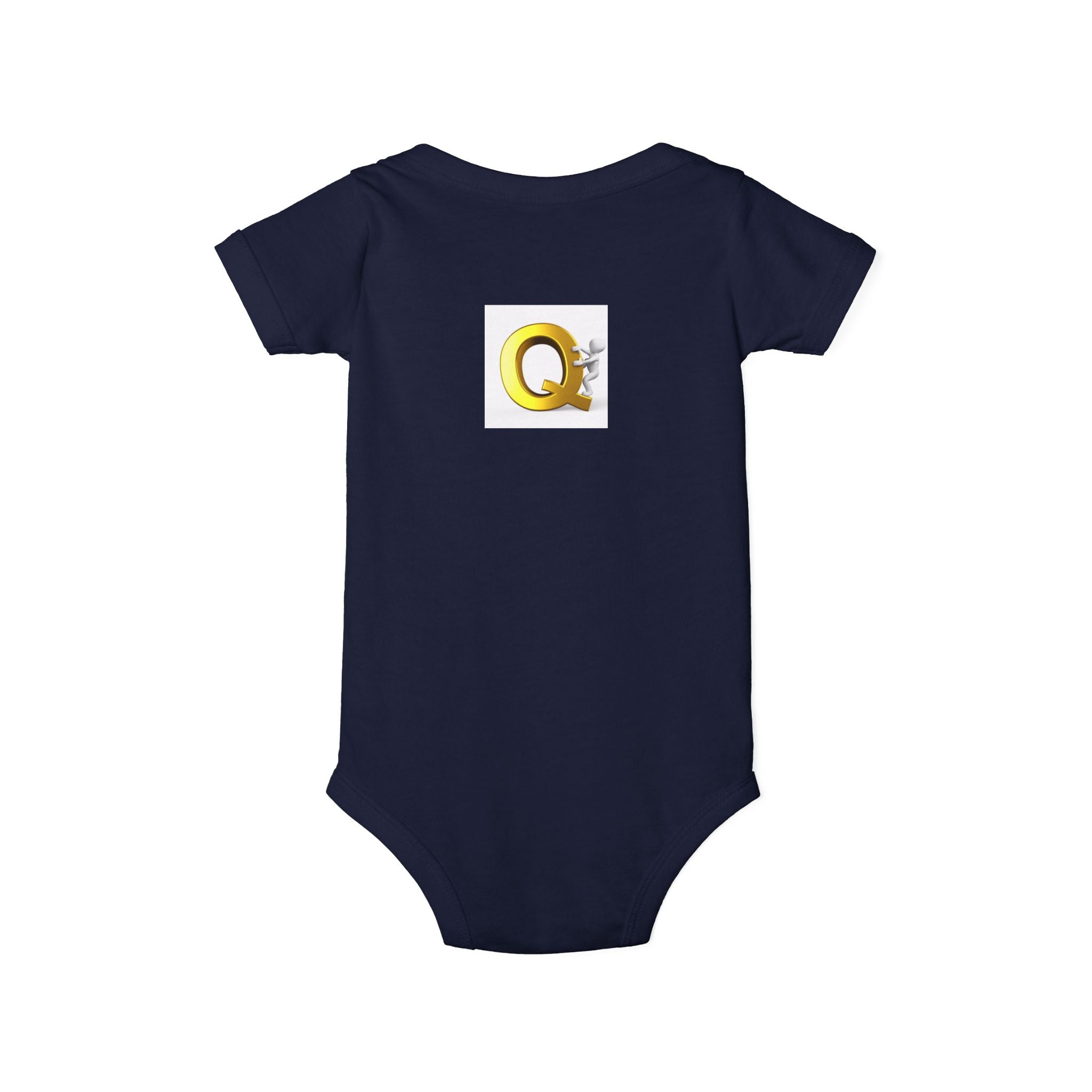 Gold Letter Q with Cute Figure Infant One Piece | Baby Monogram Bodysuit