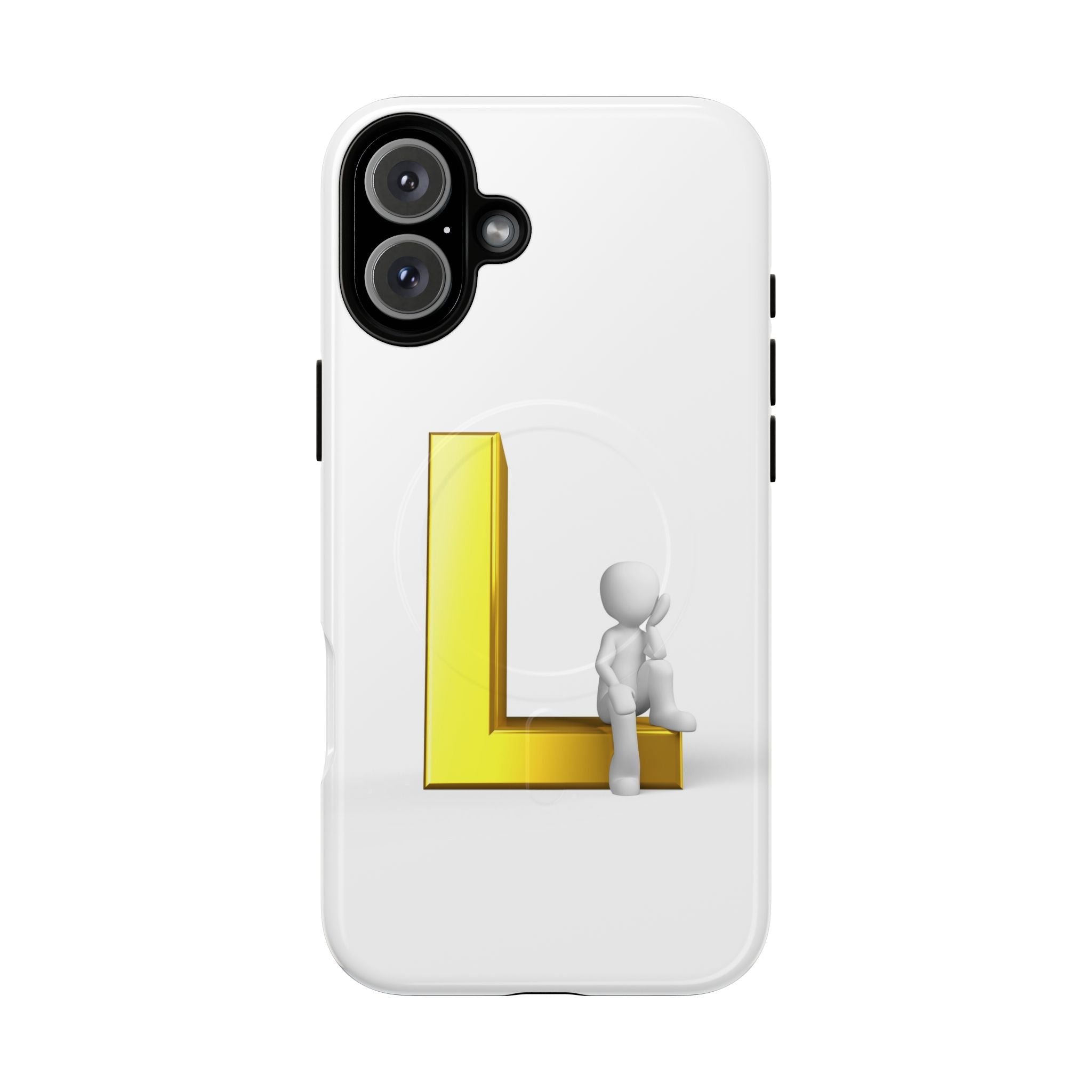 Yellow 3D Letter L with Sitting Figure phone case | Tough Magnetic Case