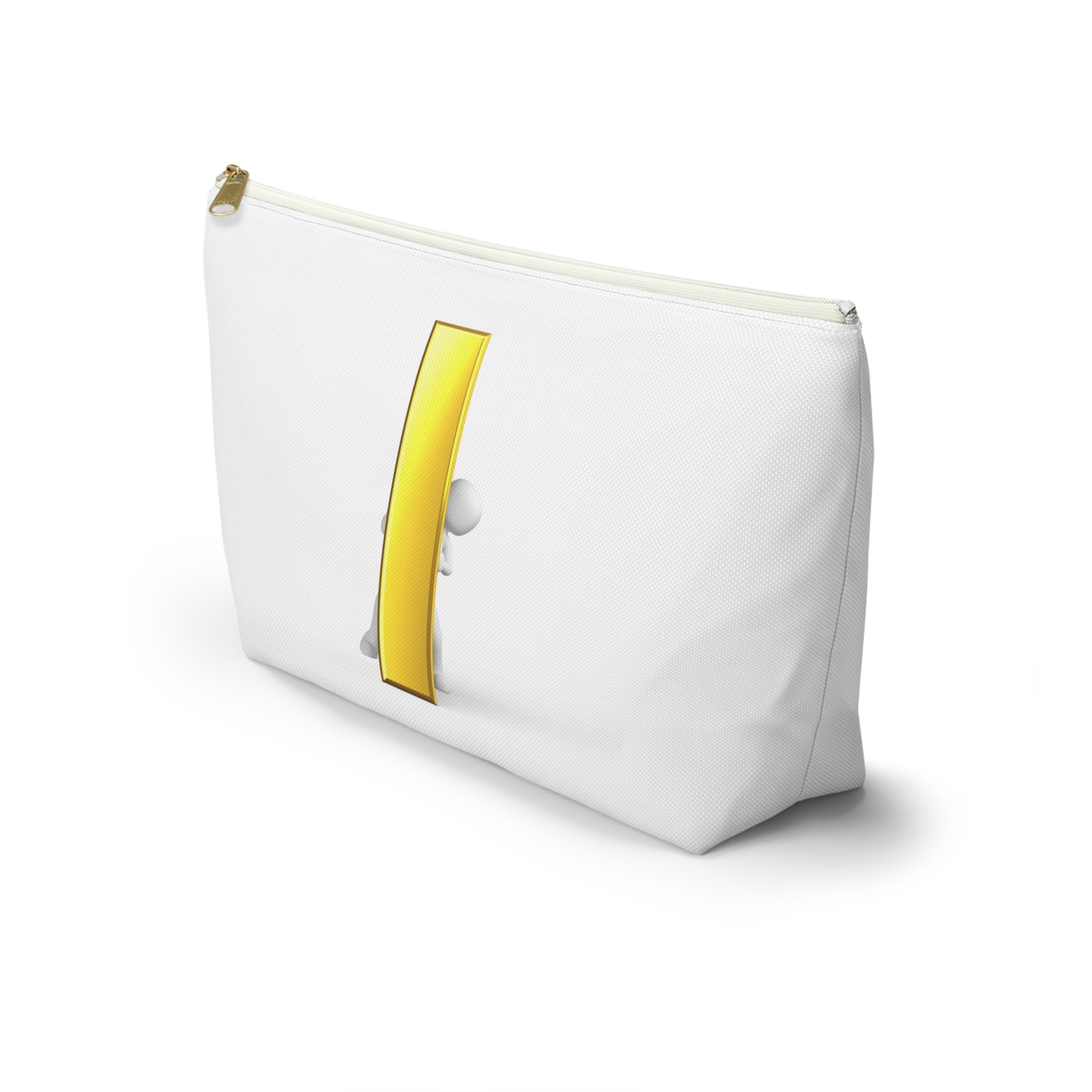 3D Stick Figure Holding Gold Letter i Accessory Pouch | T-Bottom Cosmetic Bag