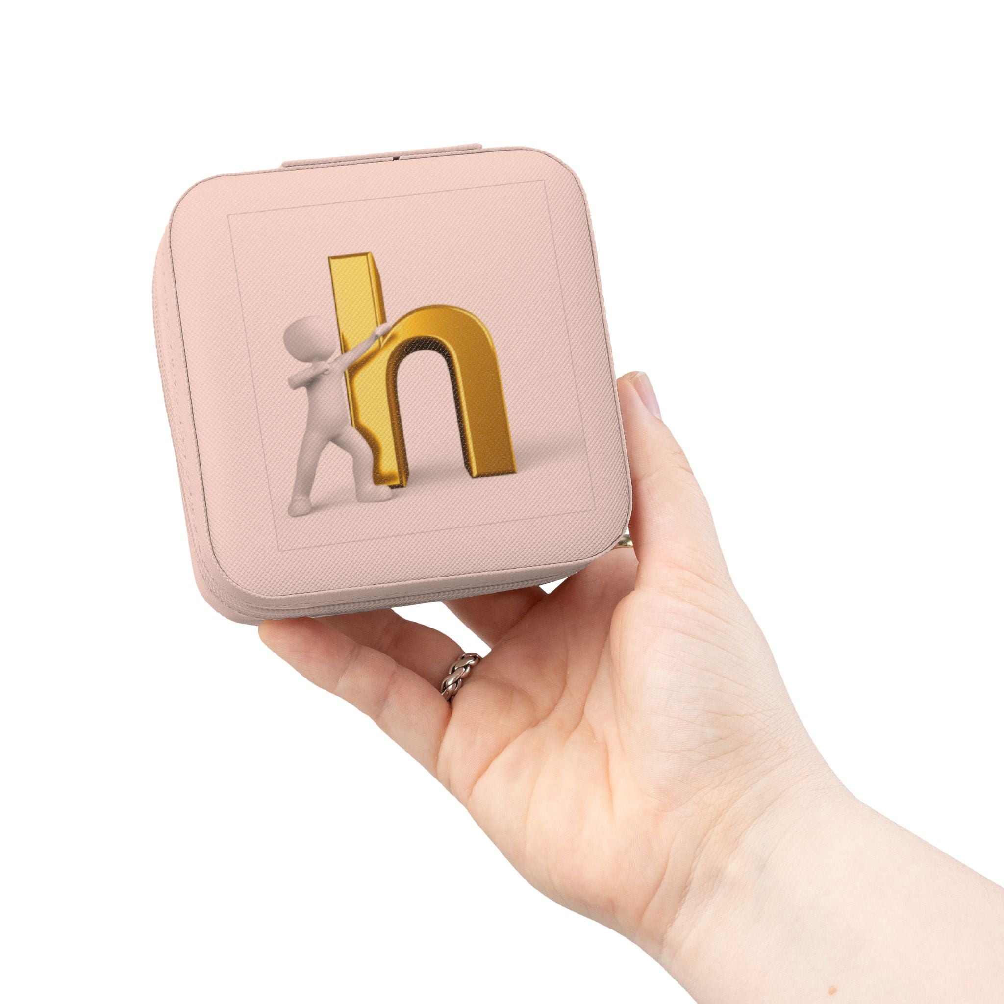 Trousse de voyage monogramme lettre H or | Petite boîte à bijoux de voyage rose