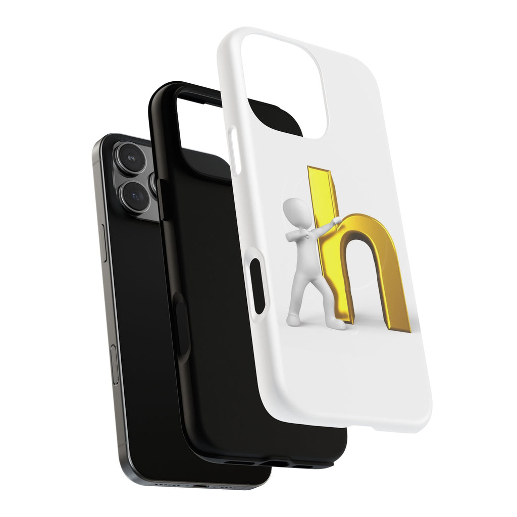 3D Person Pushing Gold Letter h Phone Case | Tough Magnetic Case