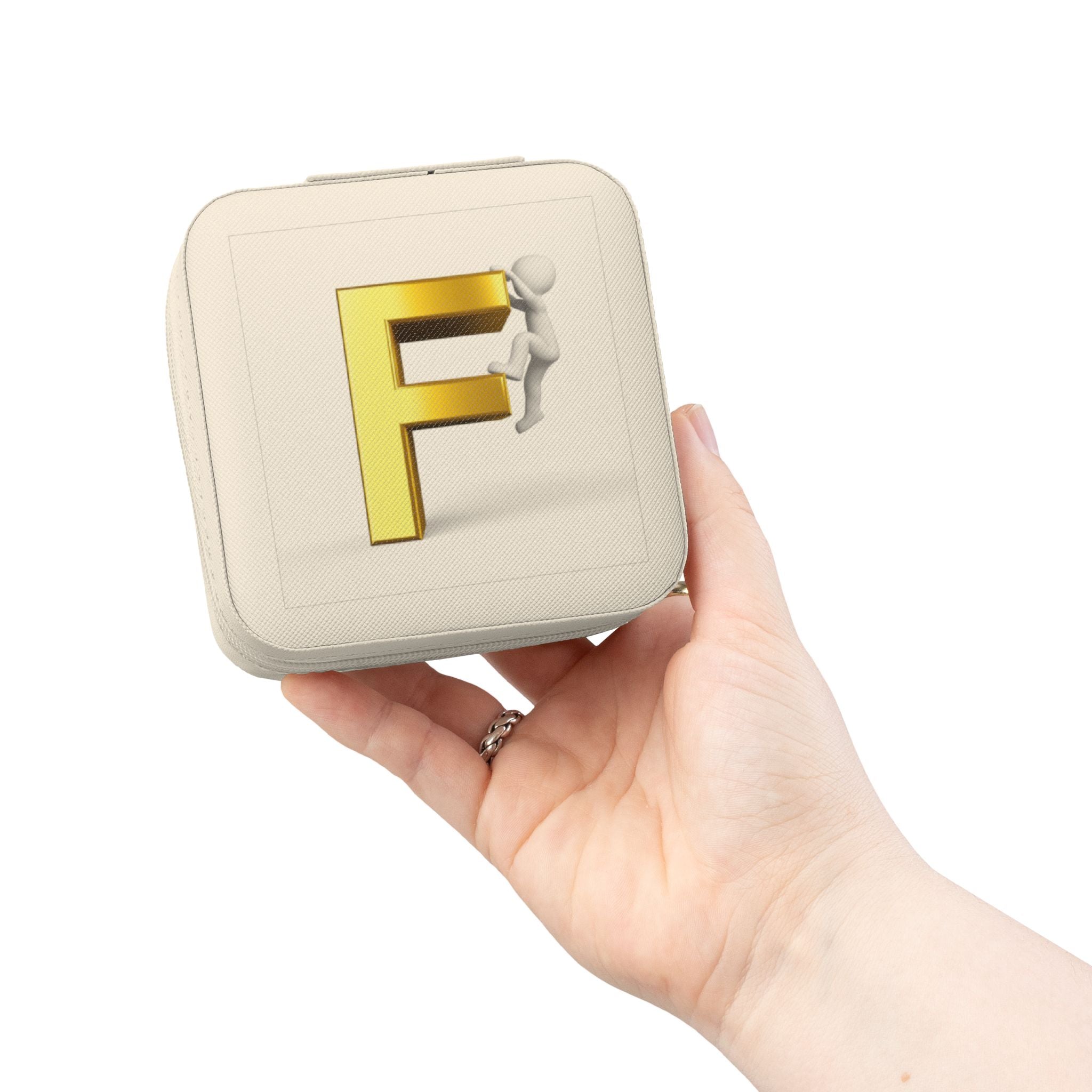Gold Letter F Monogram Jewelry Travel Case | Compact Portable Jewelry Organizer