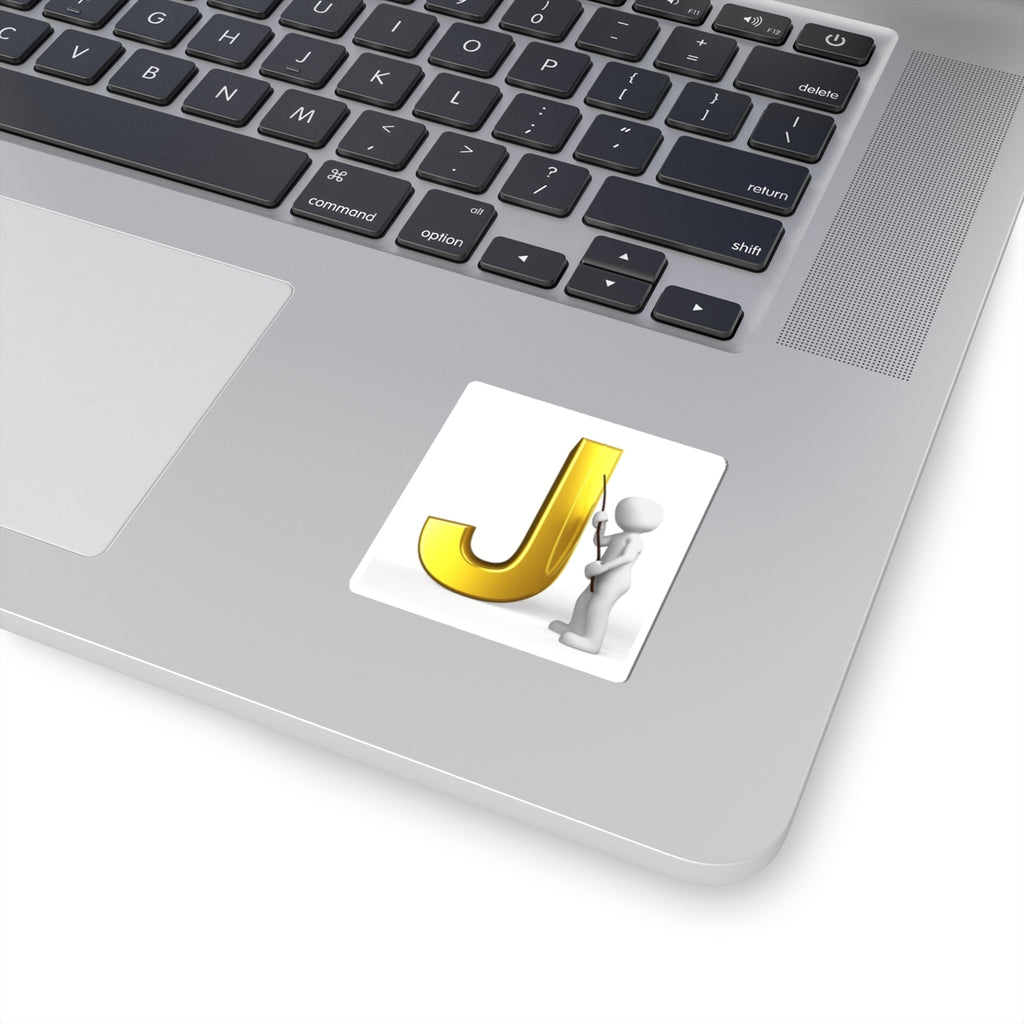 Gold Letter J with 3D Figure Kiss-Cut Sticker | Monogram Initial Decal
