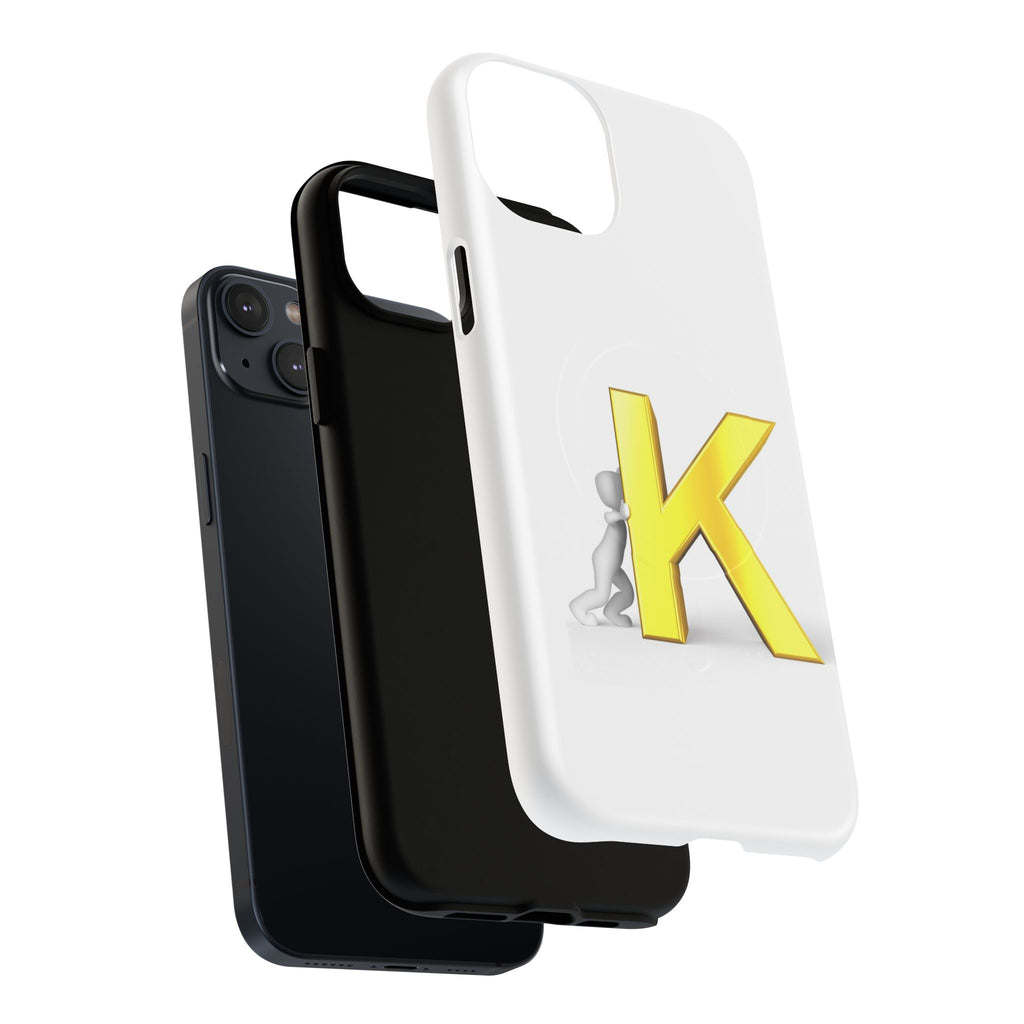 Yellow K Letter Phone Case | Tough Magnetic Case, Monogram Initial K