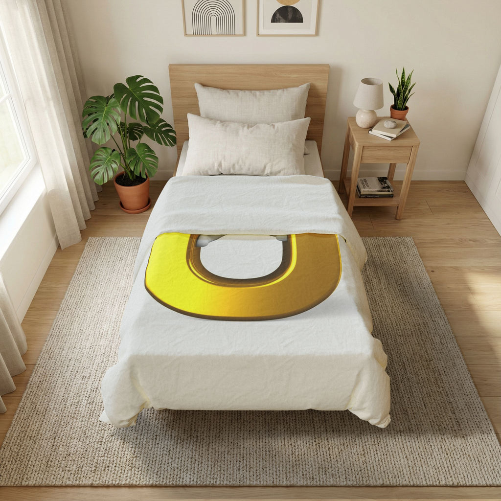 3D Golden Letter U with Figure Cotton Duvet Cover | Alphabet Monogram