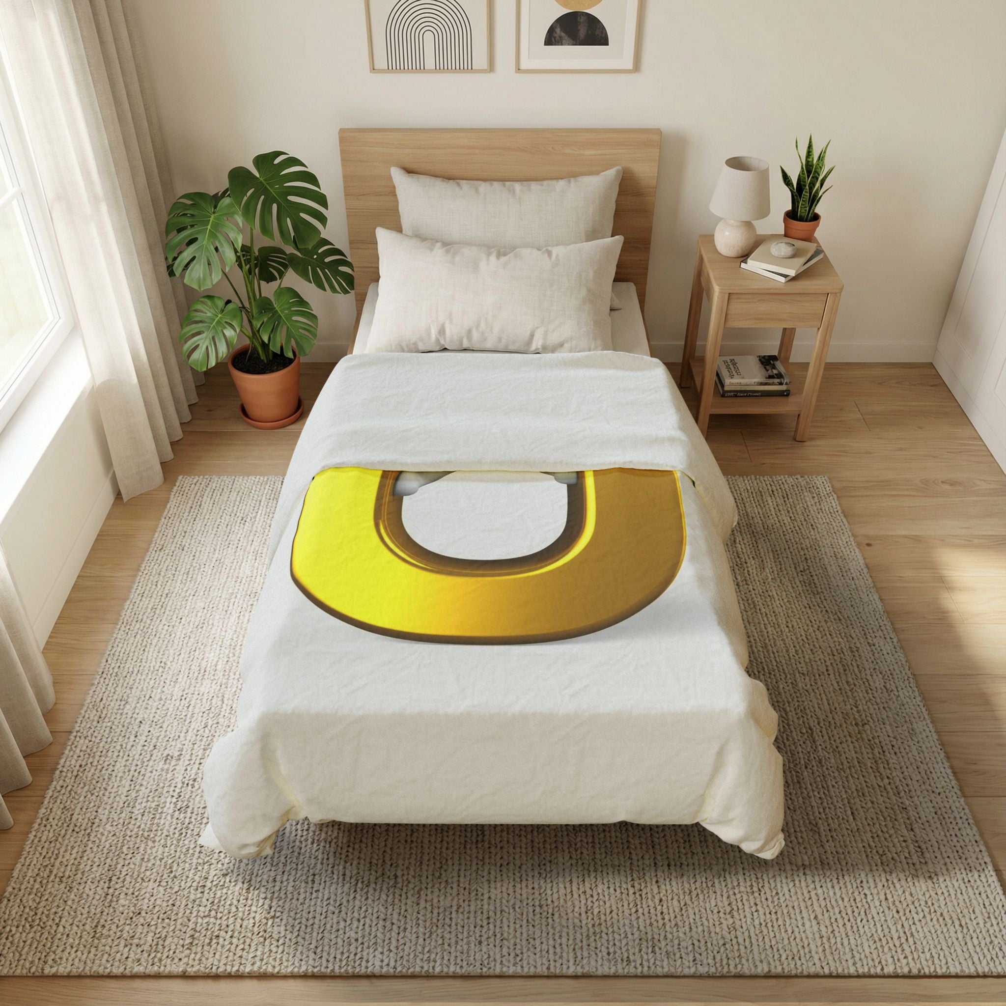 3D Golden Letter U with Figure Cotton Duvet Cover | Alphabet Monogram