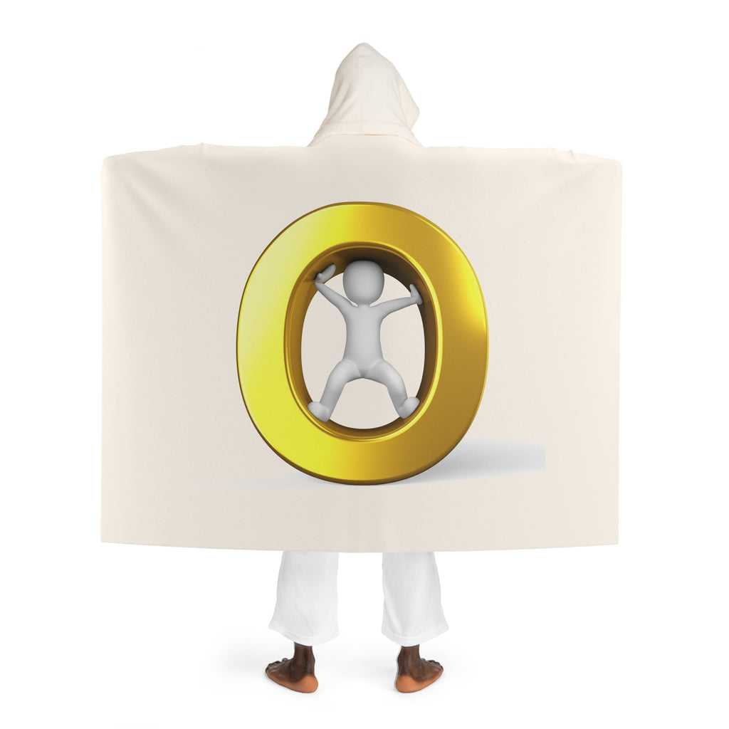Cream Hooded Sherpa Fleece Blanket | Gold Letter O With Figure