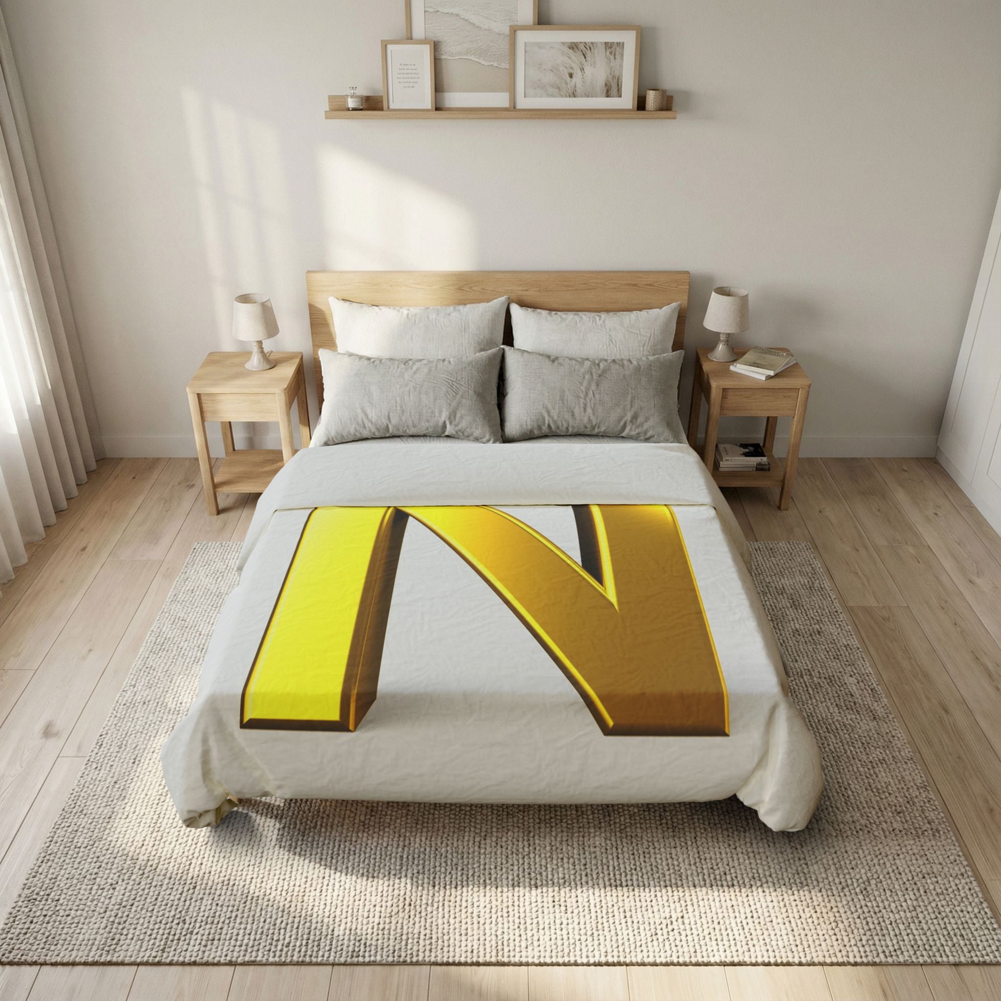 Gold Letter N duvet cover | Monogram initial bedding