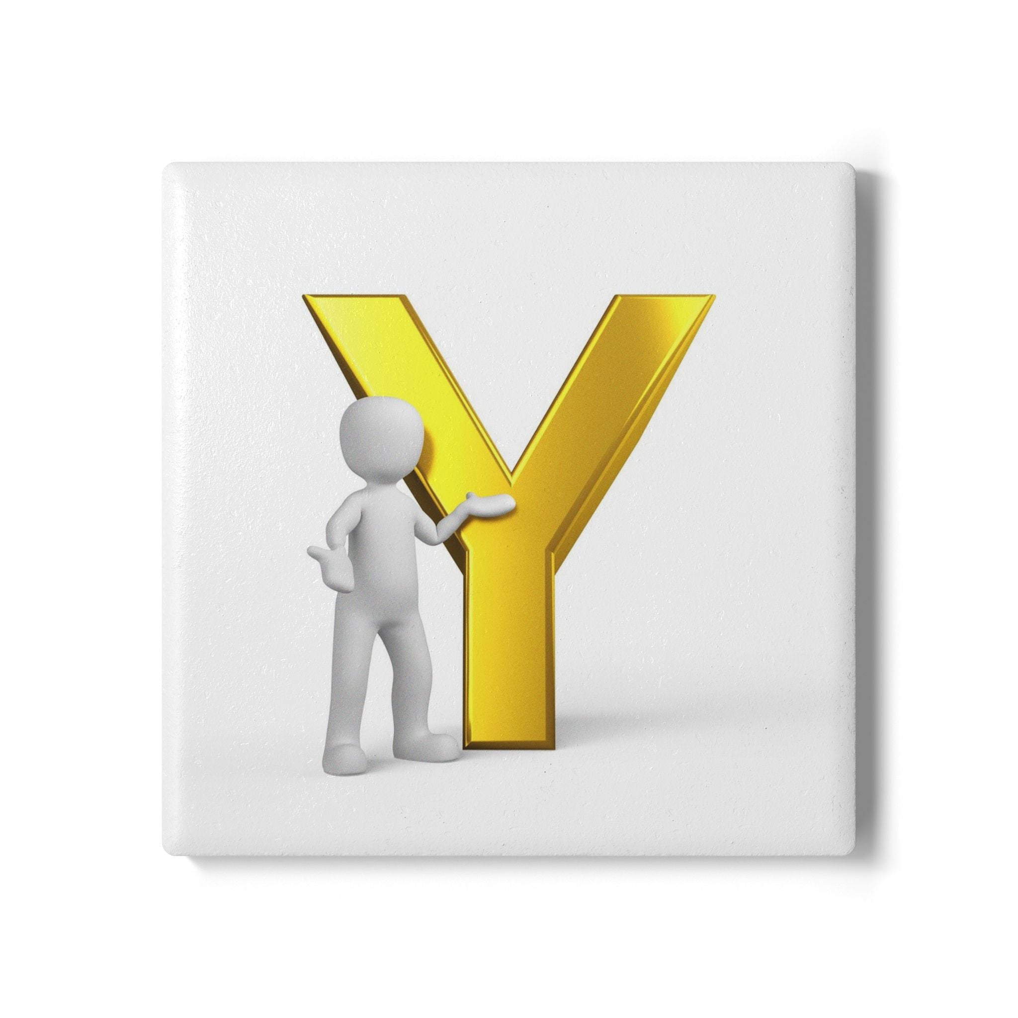 Gold Letter Y with Figure Ceramic Coaster | Initial Monogram Drink Mat