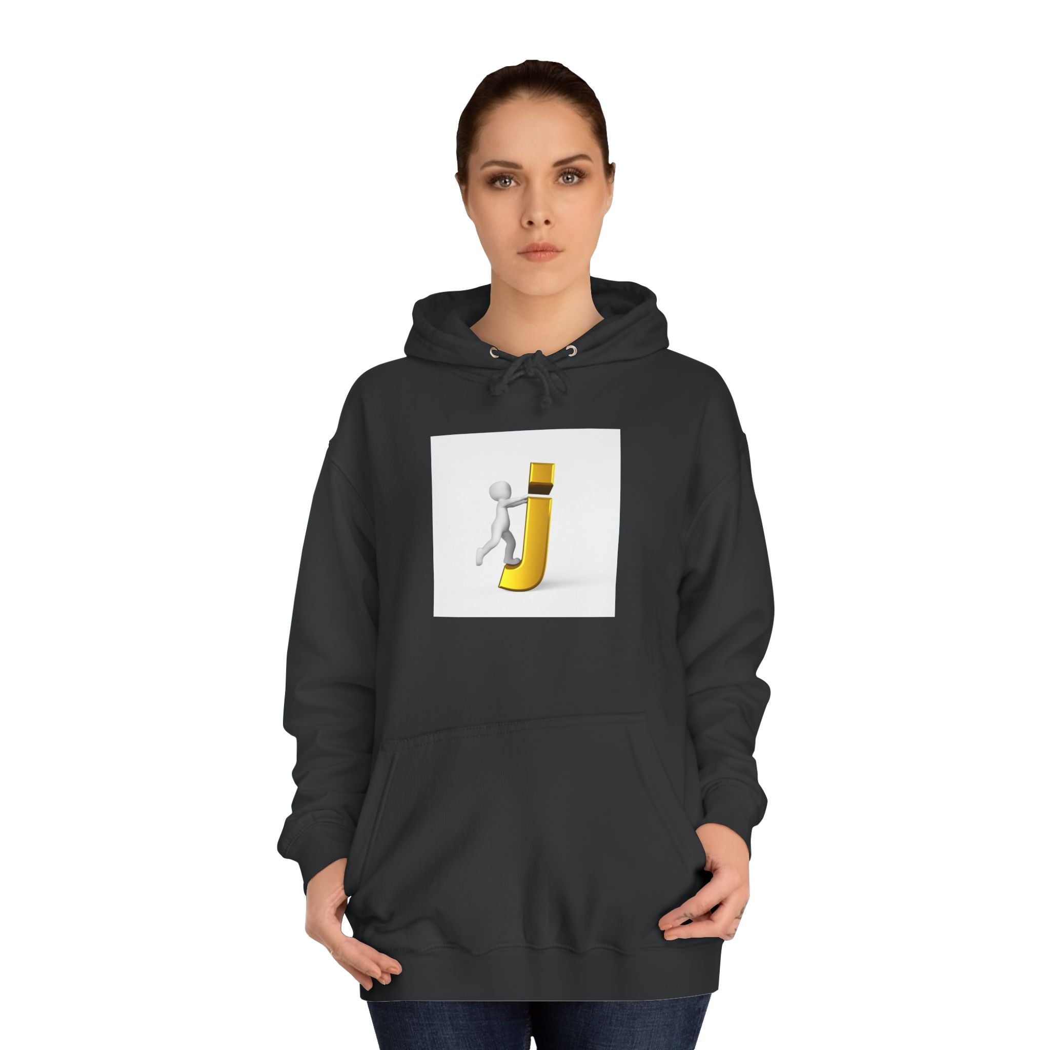 3D Stick Figure Riding Gold Letter J Hoodie | Initial Monogram Letter J
