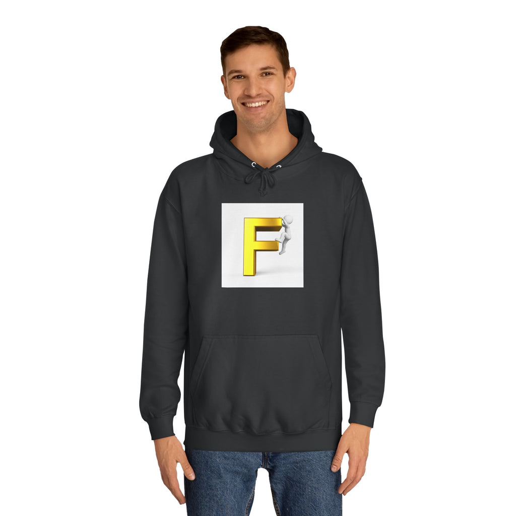 3D Gold Letter F Hoodie | Climbing Figurine Letterman Style