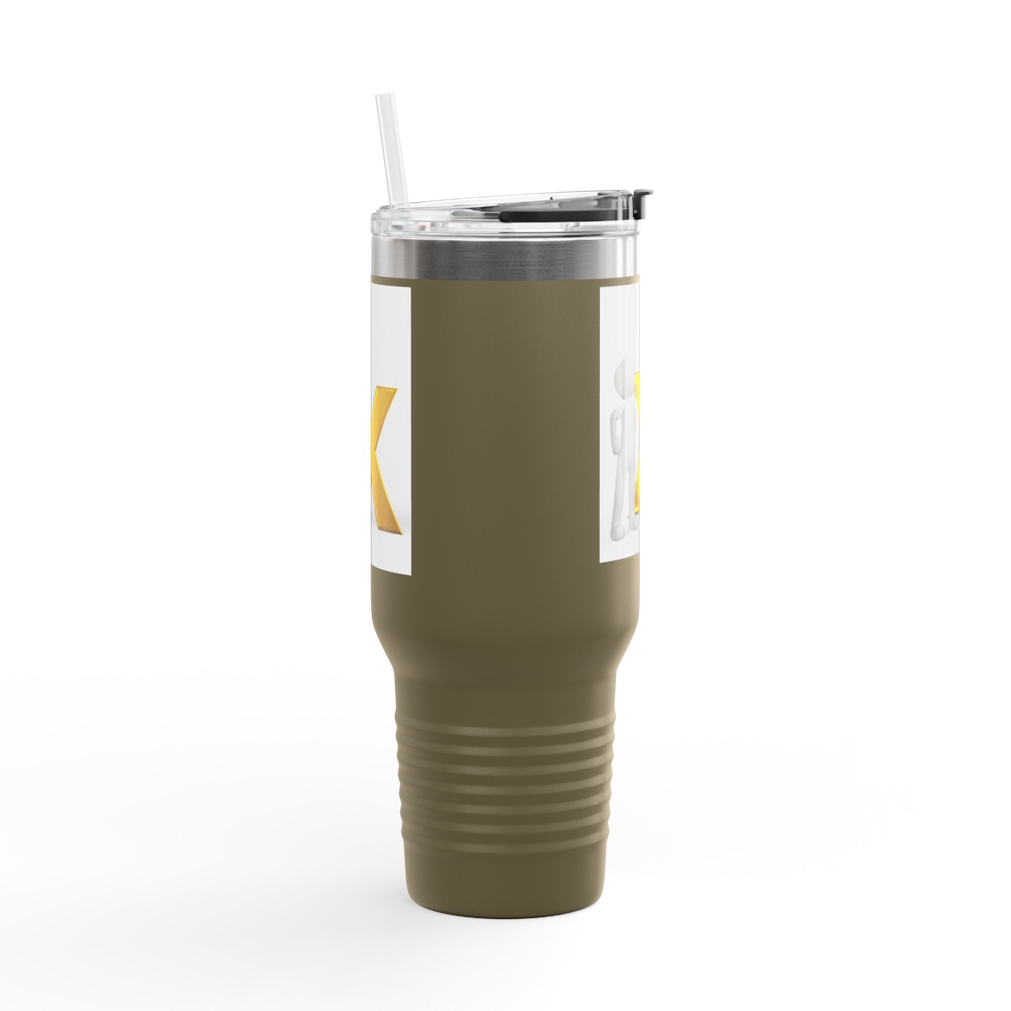 Mug de voyage isotherme 40 oz, avec bonhomme bâton en 3D et X doré