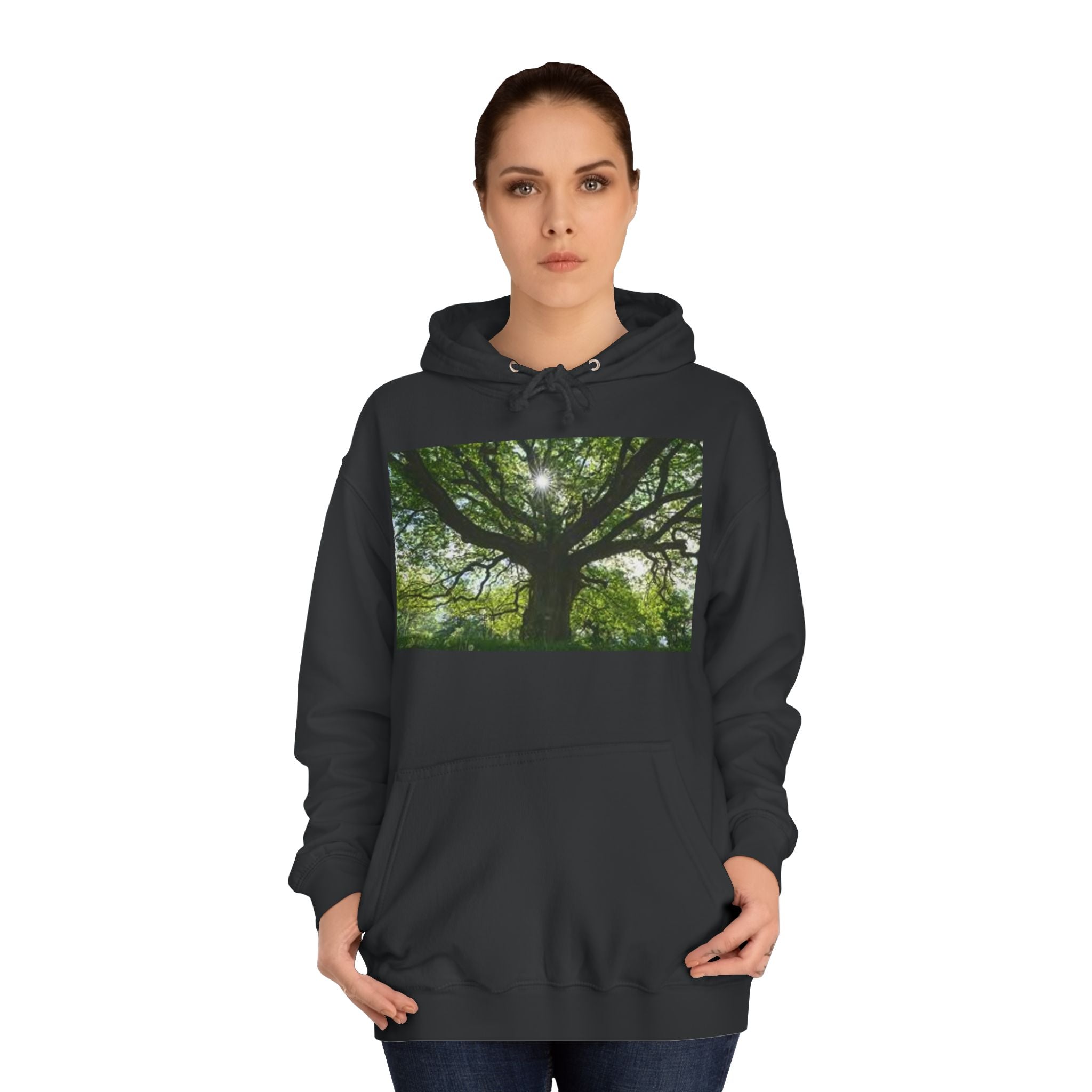 Sunlit Oak Tree Hoodie | Forest Nature Photography, Green Tree Sweatshirt