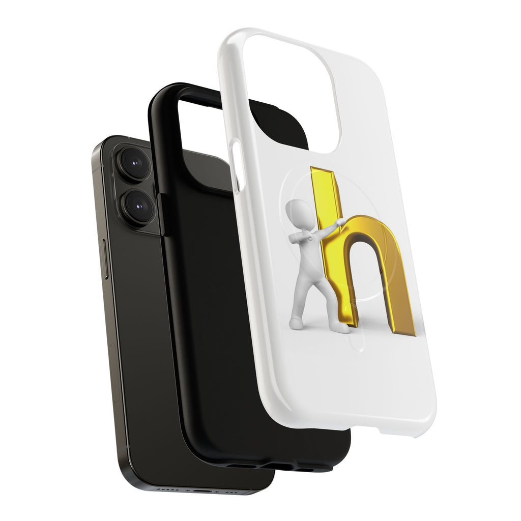 3D Person Pushing Gold Letter h Phone Case | Tough Magnetic Case