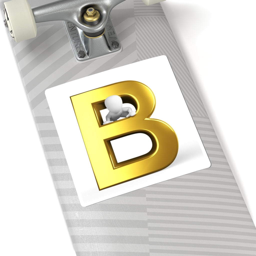 Gold 3D Letter B with Figure kiss-cut sticker | Monogram Sticker