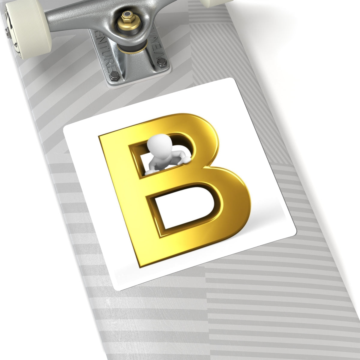 Gold 3D Letter B with Figure kiss-cut sticker | Monogram Sticker