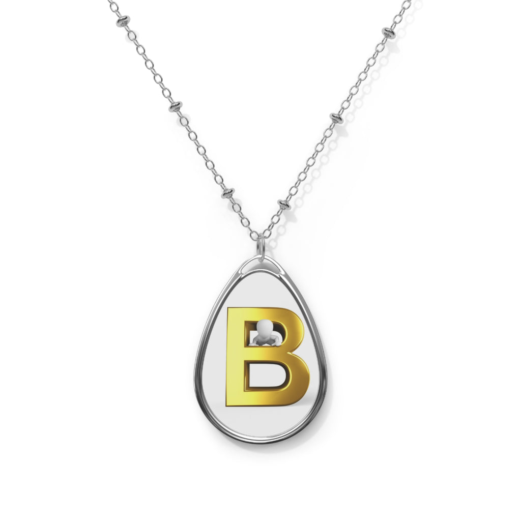 Gold Letter B Oval Pendant Necklace — Personalized Initial Teardrop Chain
