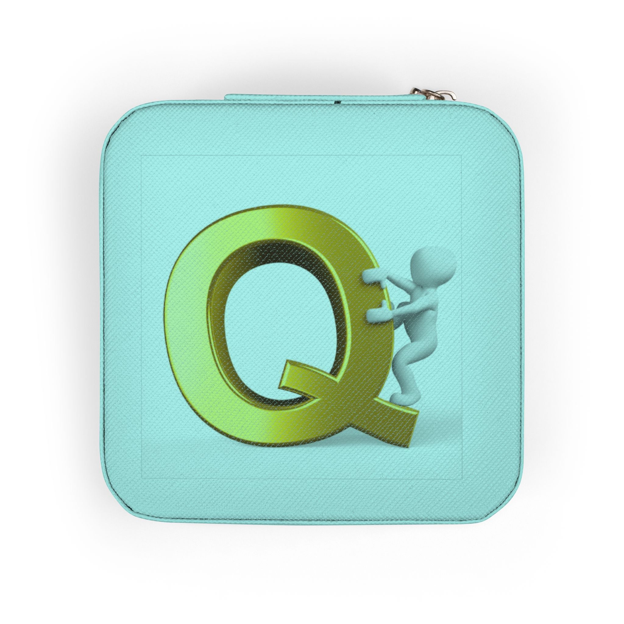 Gold Letter Q Monogram Jewelry Travel Case | Compact Square Organizer