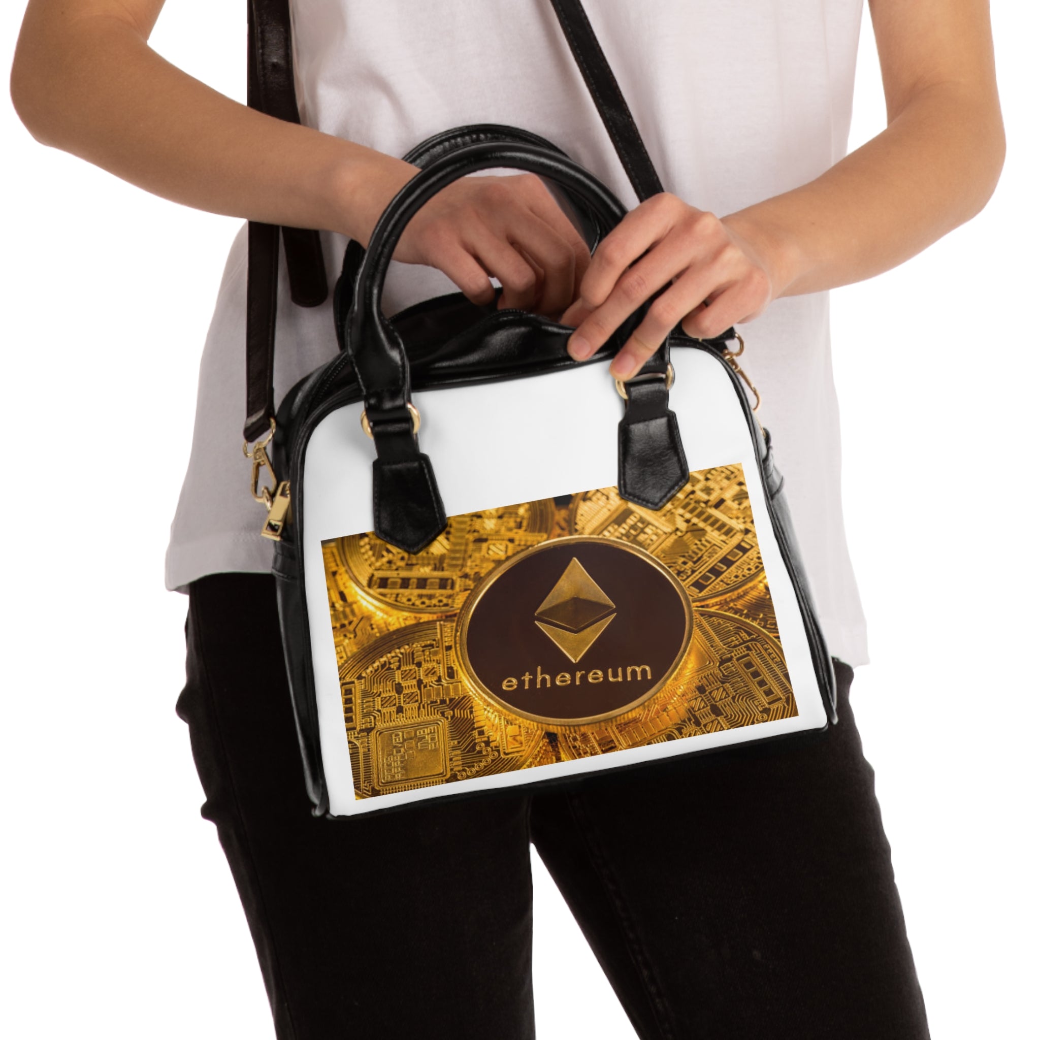 Ethereum Coin Graphic Shoulder Handbag | Crypto Circuit Pattern