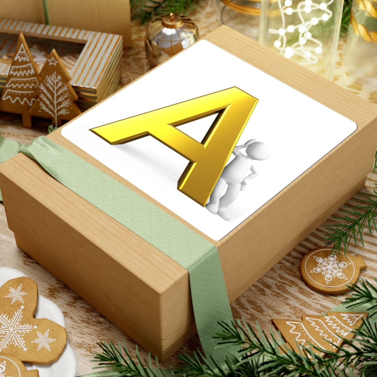 Gold Letter A with 3D Figure Sticker