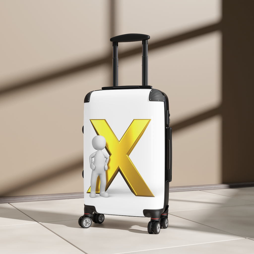 3D Figure with Gold X Suitcase | Personalized Luggage Cover