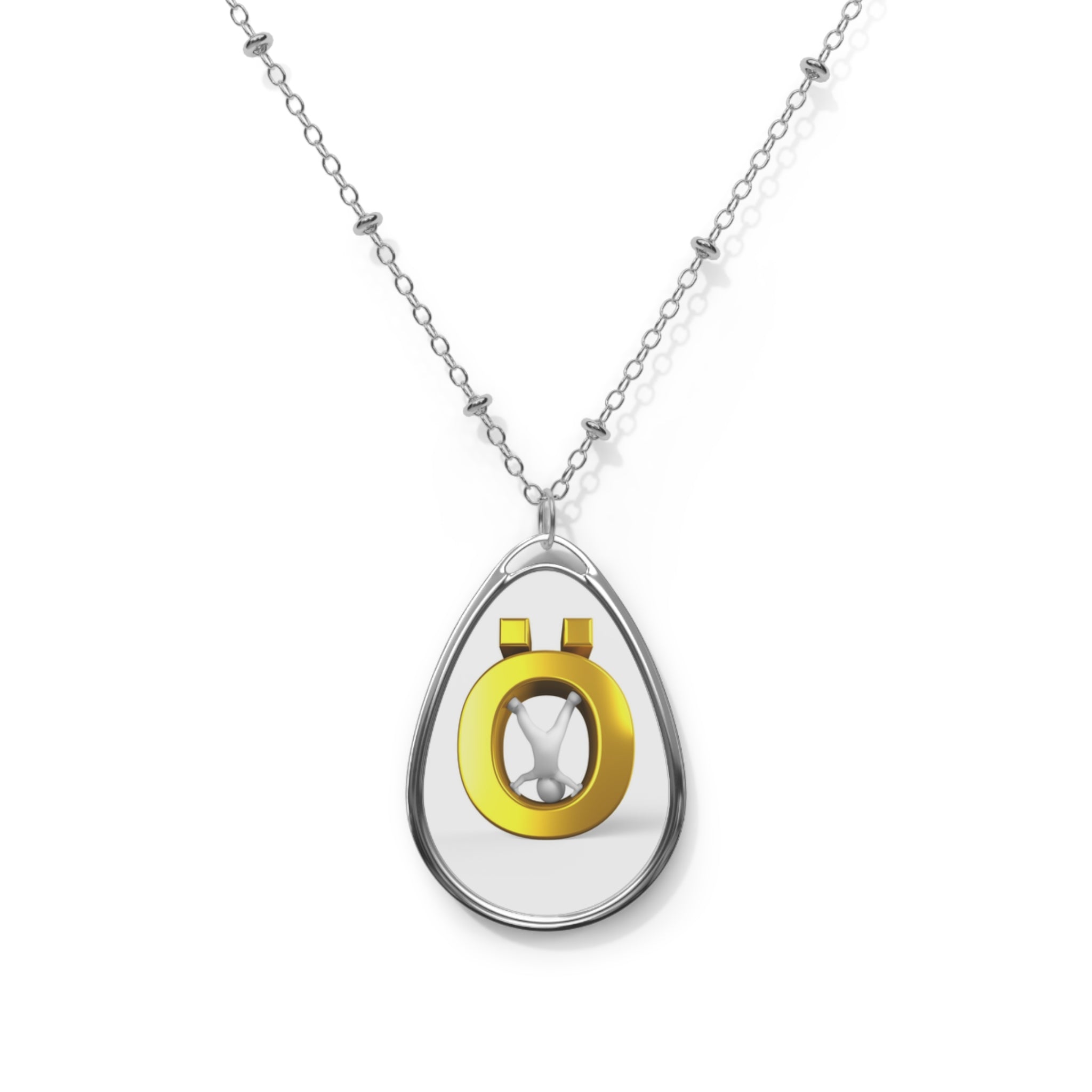 Gold Letter Ö Oval Pendant Necklace — Minimalist Teardrop Jewelry