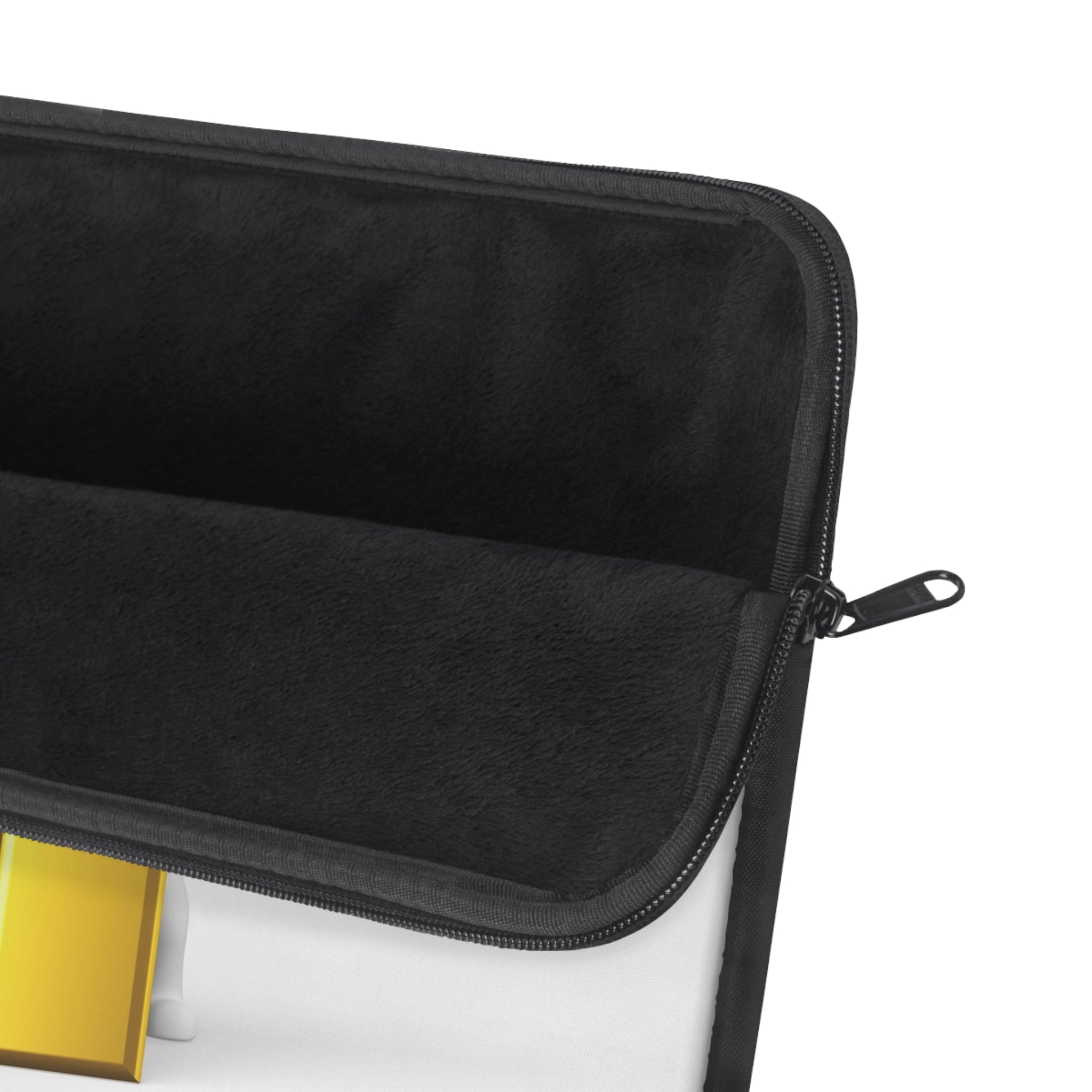 3D Character Peeking Behind Gold Letter i Laptop Sleeve | Minimalist Tech Case