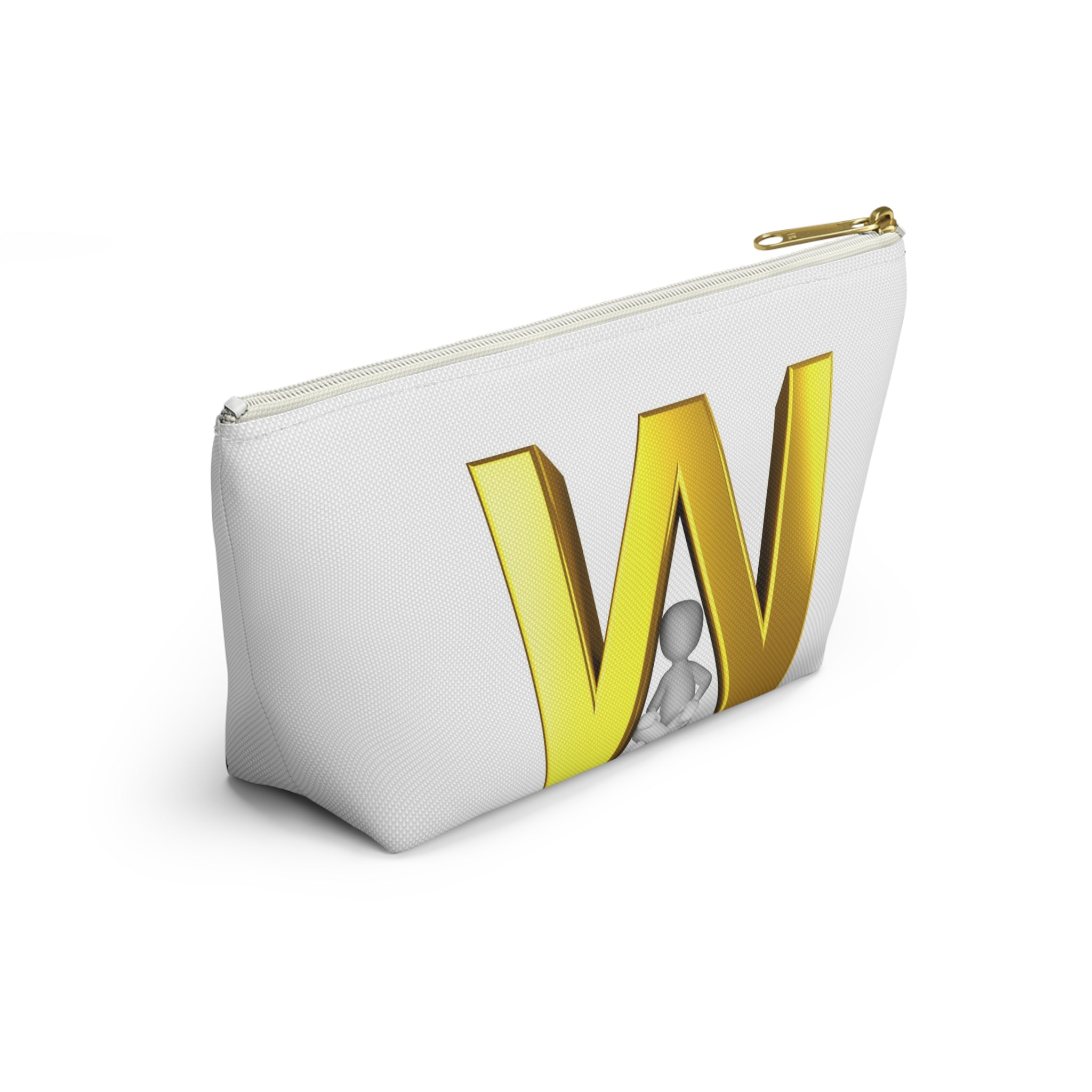 Gold Letter W monogram Accessory Pouch | Initial W T bottom cosmetic bag