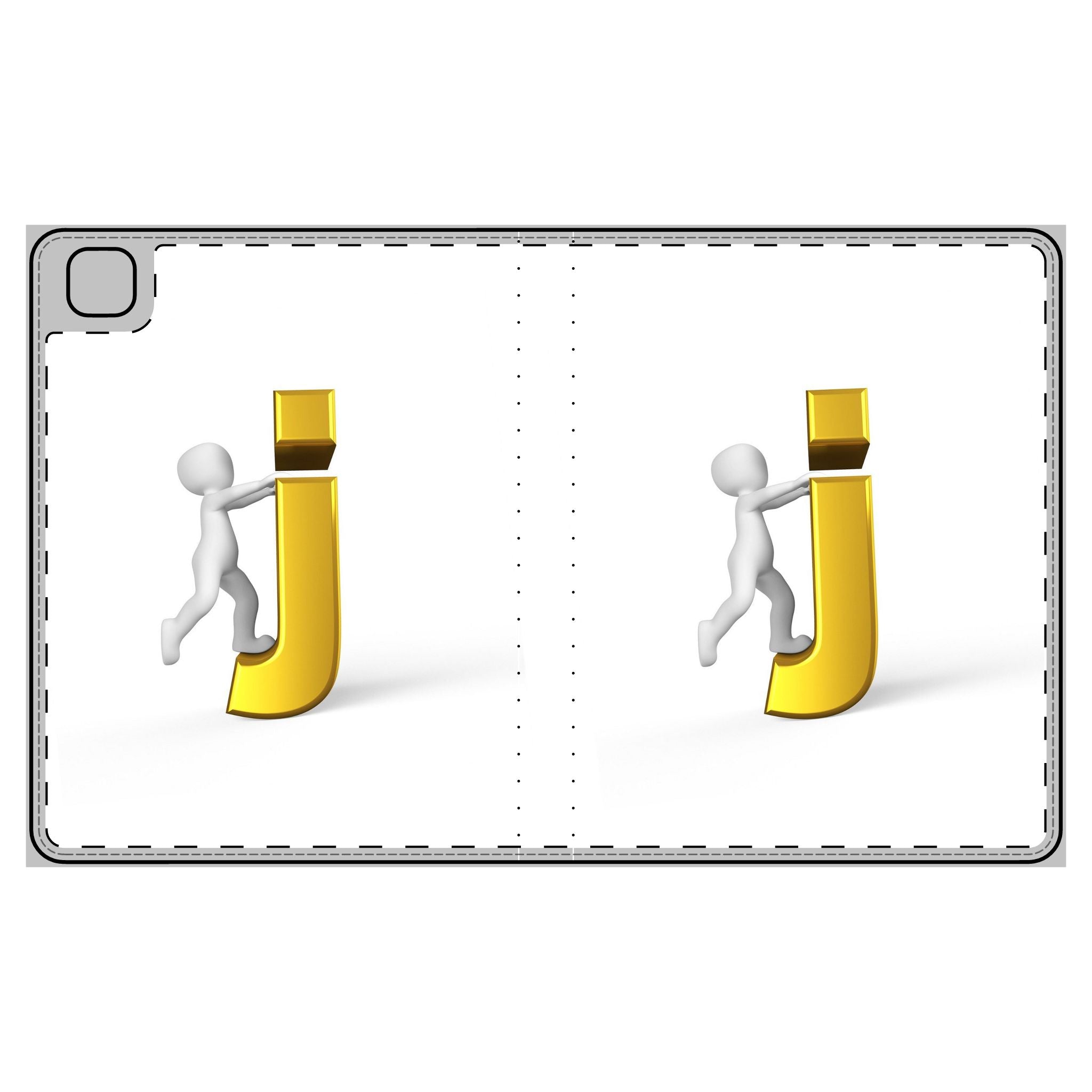 3D Gold Letter J with Figure Tablet Folio Case | Initial monogram