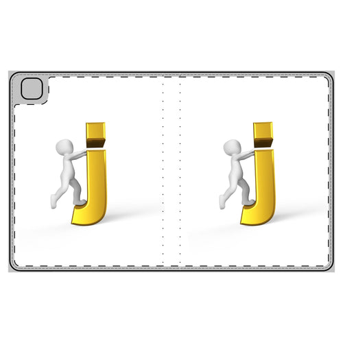 Étui à rabat pour tablette avec lettre J dorée en 3D et figure | Monogramme initial