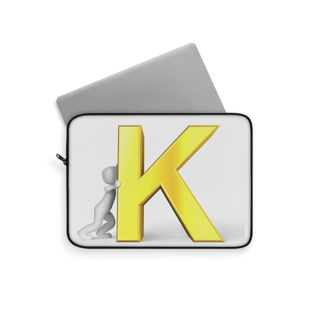 Yellow 3D Letter K with Figure Laptop Sleeve | Initial Monogram