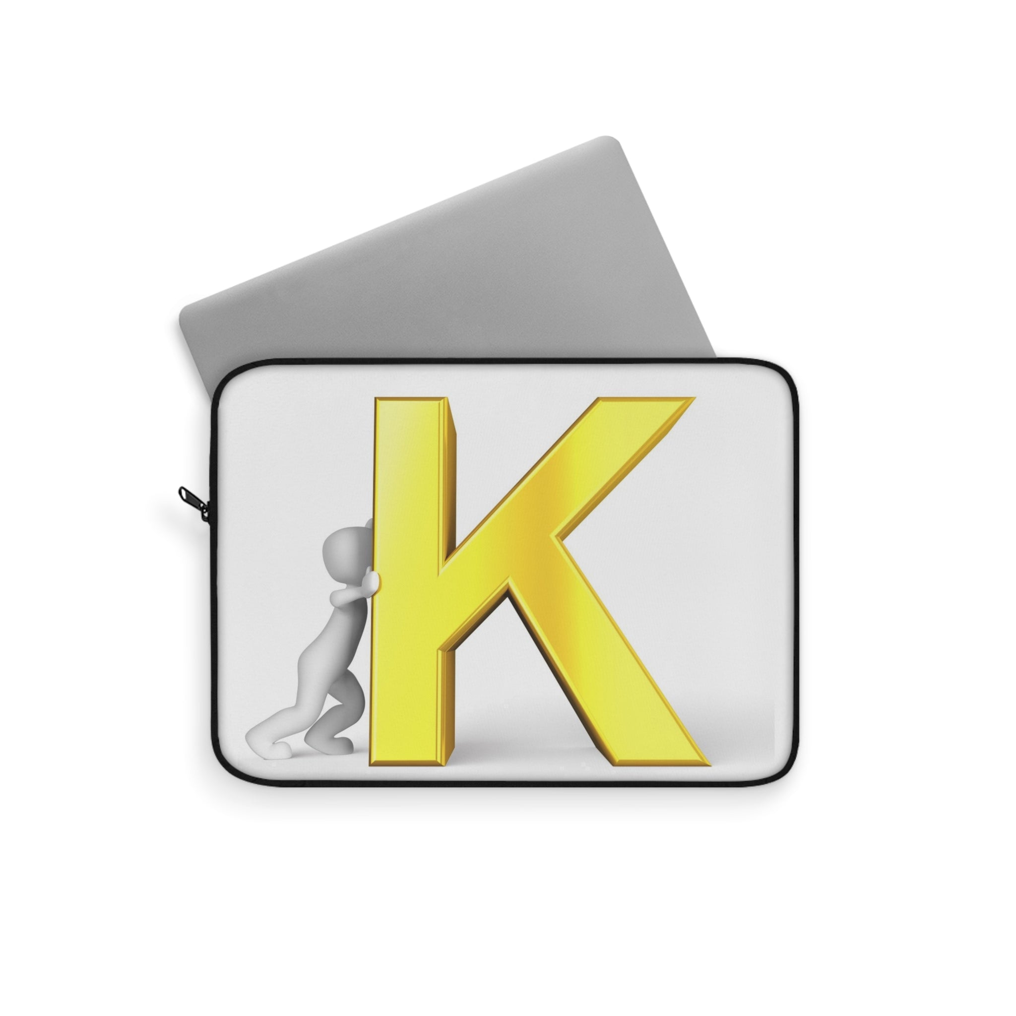 Yellow 3D Letter K with Figure Laptop Sleeve | Initial Monogram
