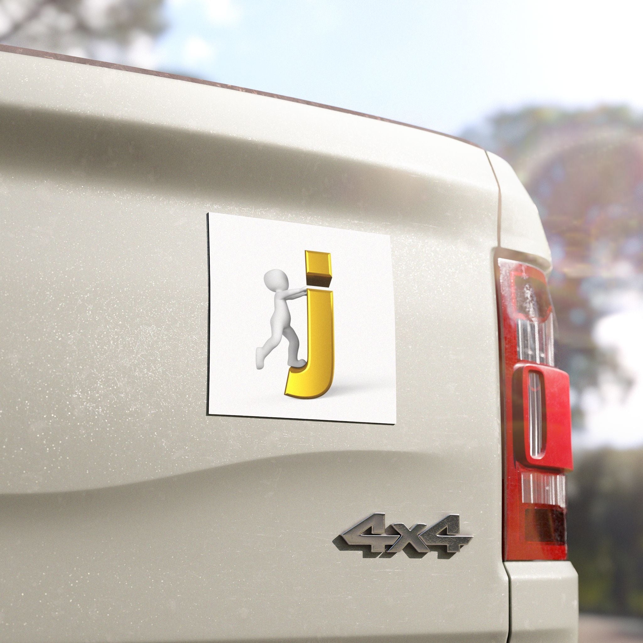 Golden Letter J with Figure Car Magnet | Alphabet Initial Magnet