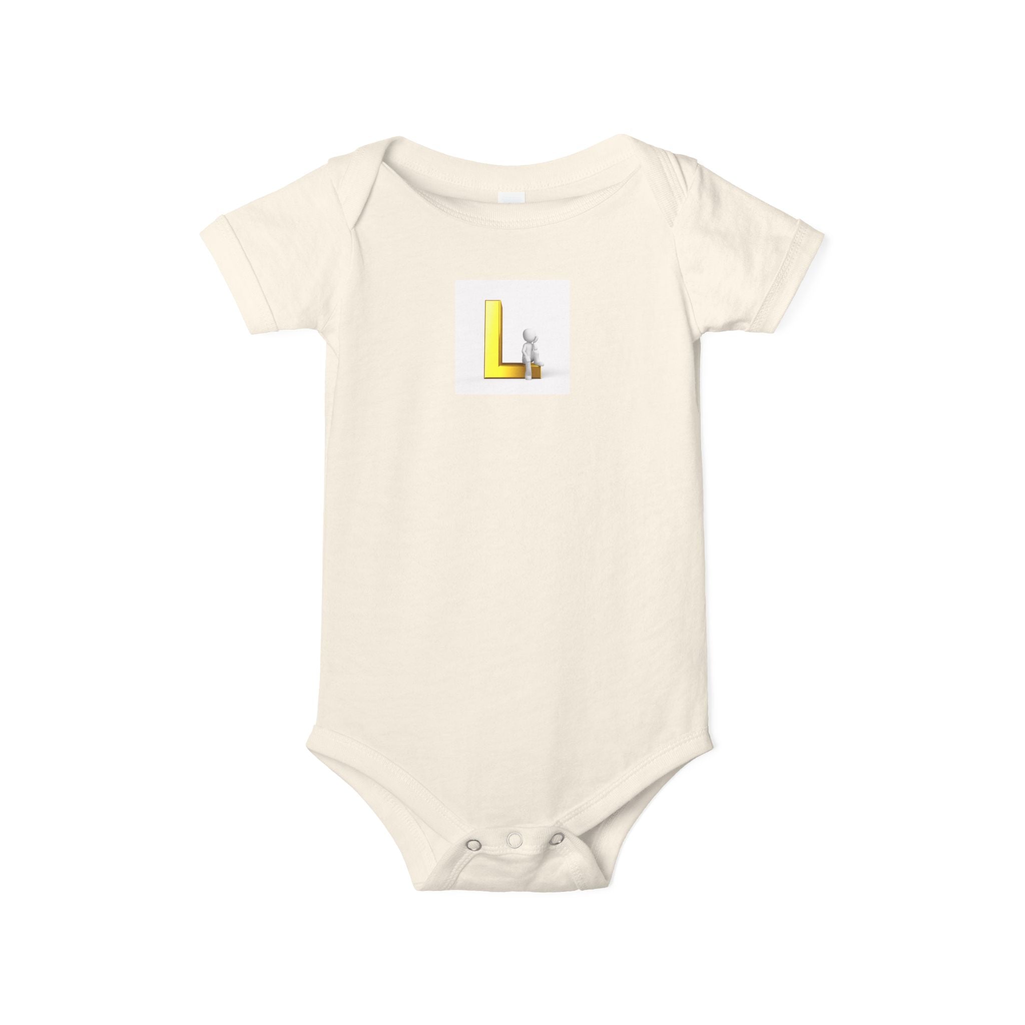 Body bébé lettre L jaune majuscule avec petit agneau