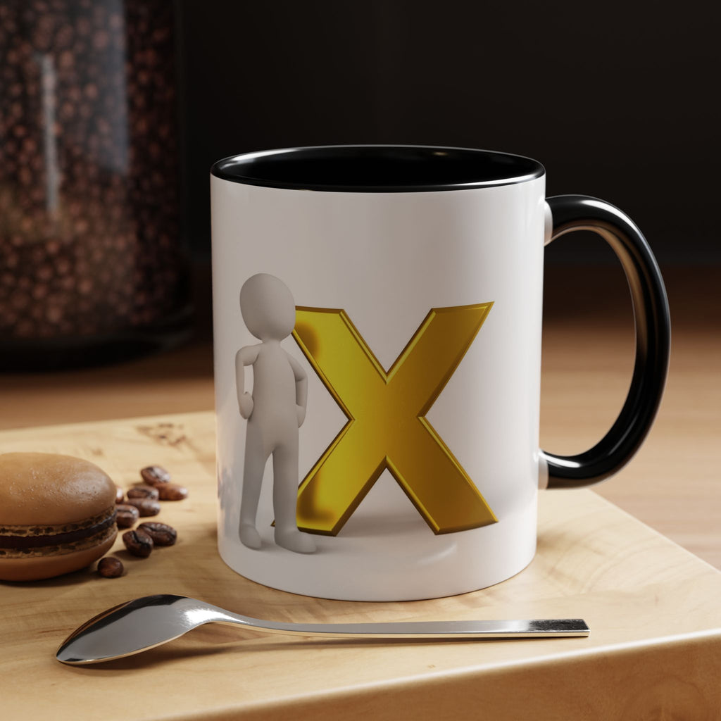 3D Gold X with Figure Mug | Accent Coffee Mug