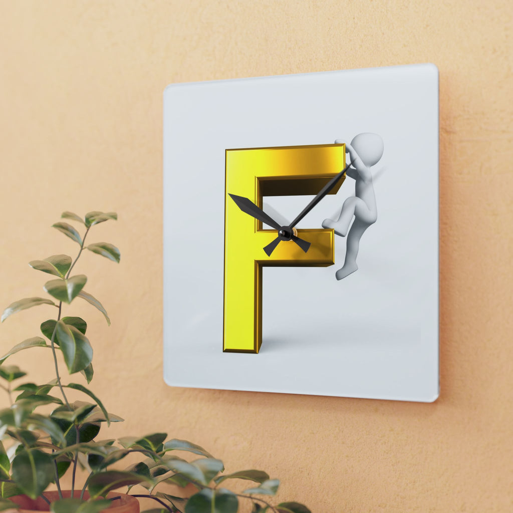 Gold Letter F with Climber Acrylic Wall Clock | Modern Initial Decor
